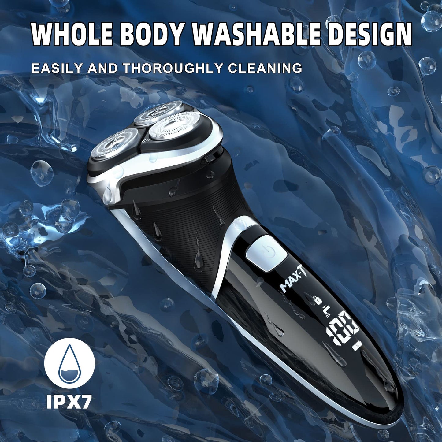MAX-T Electric Shaver USB Quick Charge Rotary Shaver Digital Display Battery Usage Smart Travel Lock 100% Waterproof Wet & Dry Shave (8101A with USB Cable)