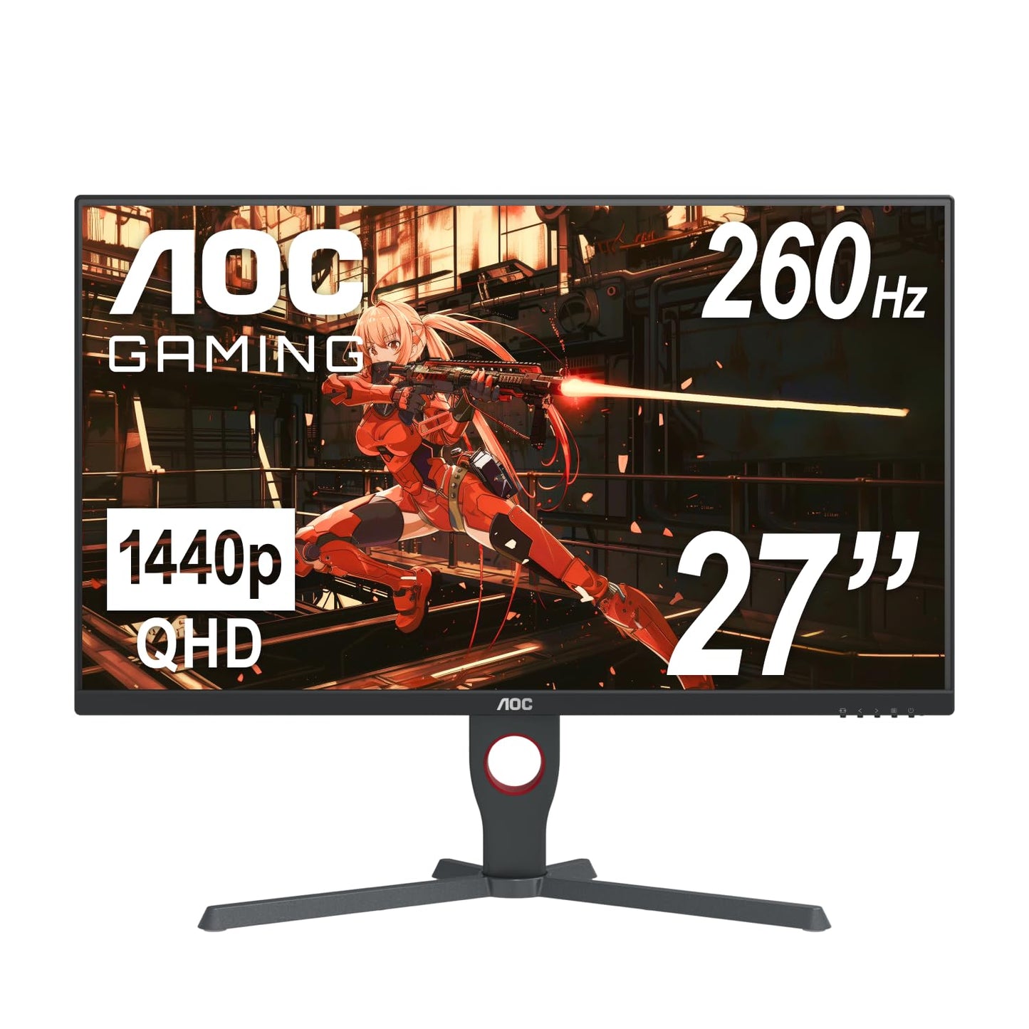 AOC Q27G10ZE Monitor para juegos de 27 pulgadas, QHD 2560 x 1440, hasta 260Hz 0,5 ms, HDMI 2.0 x2, DisplayPort x1, 3 lados sin marco, consola lista para juegos