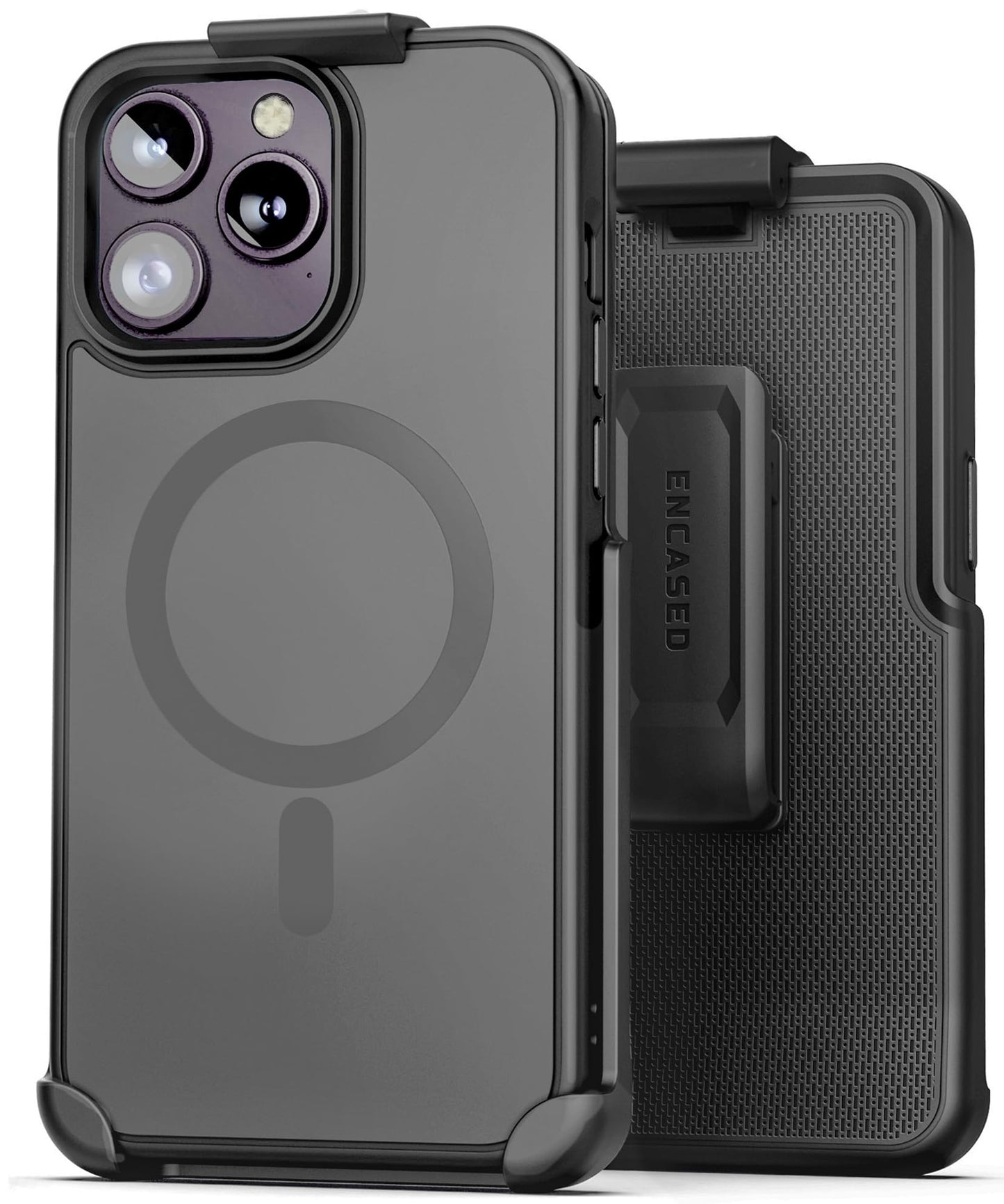 Funda para iPhone 15 Pro MAX Encased Negro Mate con Clip de Cinturón y Compatibilidad MagSafe