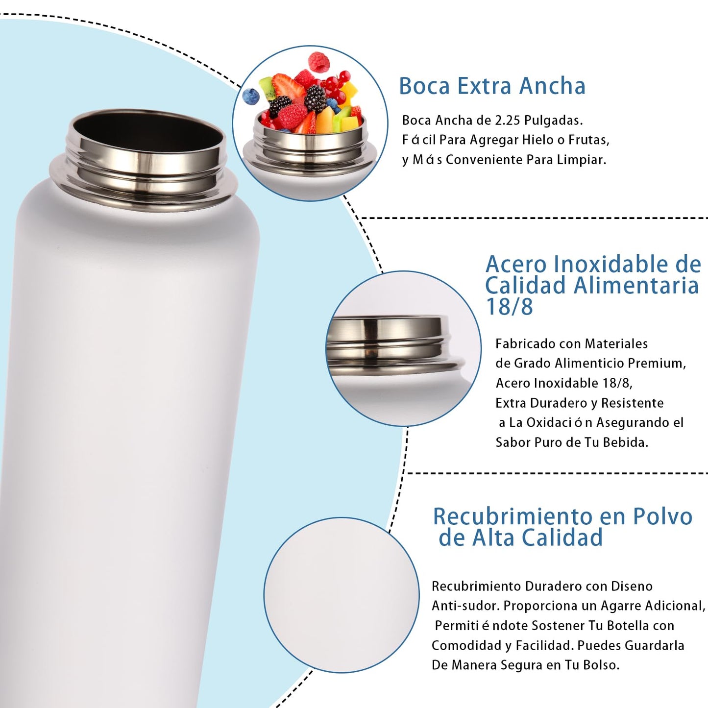 Botella Deportiva Volhoply Blanca con Mango de Paracaídas y Tapa de Boquilla