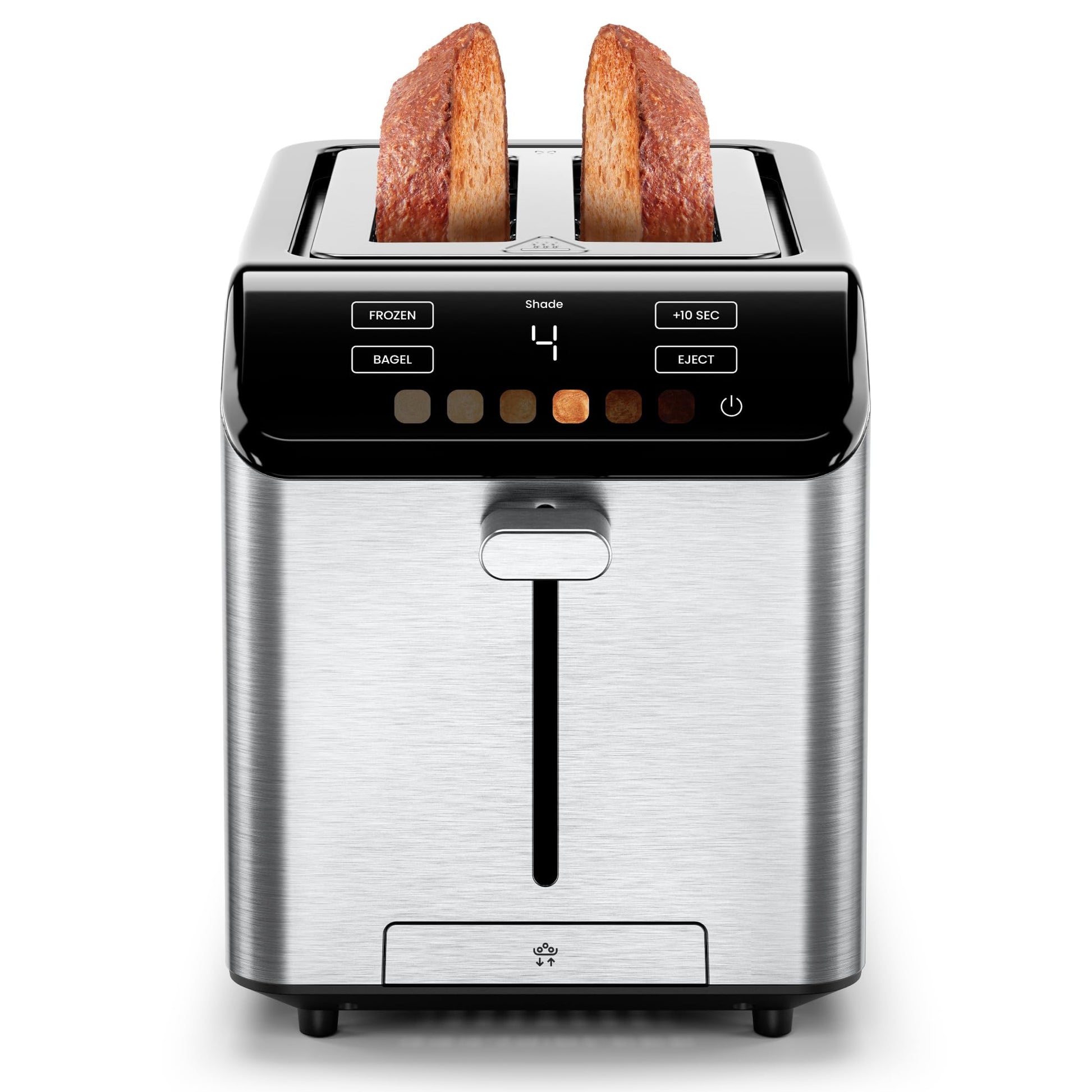 Chefman tostador digital Smart Touch de 2 rebanadas, 6 ajustes de sombra, controles de visualización táctil, ranuras extra anchas para panes gruesos y bagels, + 10 segundos, descongelación, bandeja