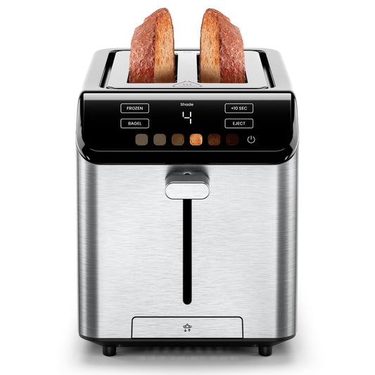 Chefman tostador digital Smart Touch de 2 rebanadas, 6 ajustes de sombra, controles de visualización táctil, ranuras extra anchas para panes gruesos y bagels, + 10 segundos, descongelación, bandeja
