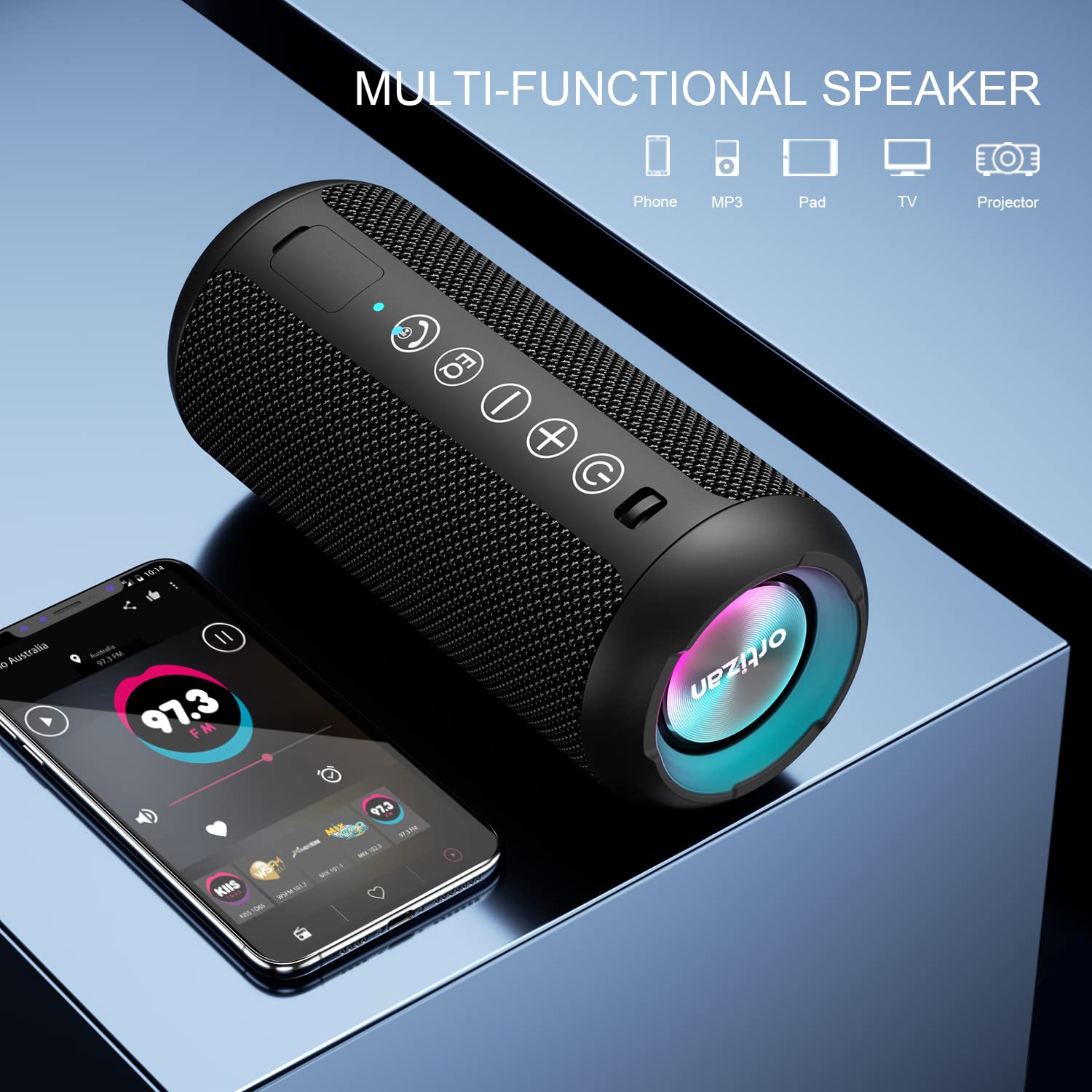 Ortizan Bocina Bluetooth Portátil, IPX7 Resistente al Agua con Sonido estéreo de 24 W, Altavoces Exteriores con Bluetooth 5.0, 30 Horas de reproducción, Rango Bluetooth de 20 m, emparejados duales