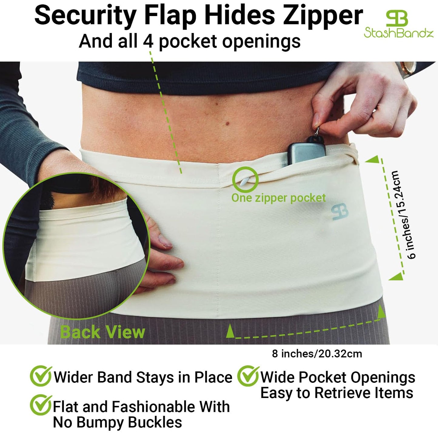 Cinturón de Viaje StashBandz Negro con 4 Bolsillos de Seguridad para Hombre y Mujer