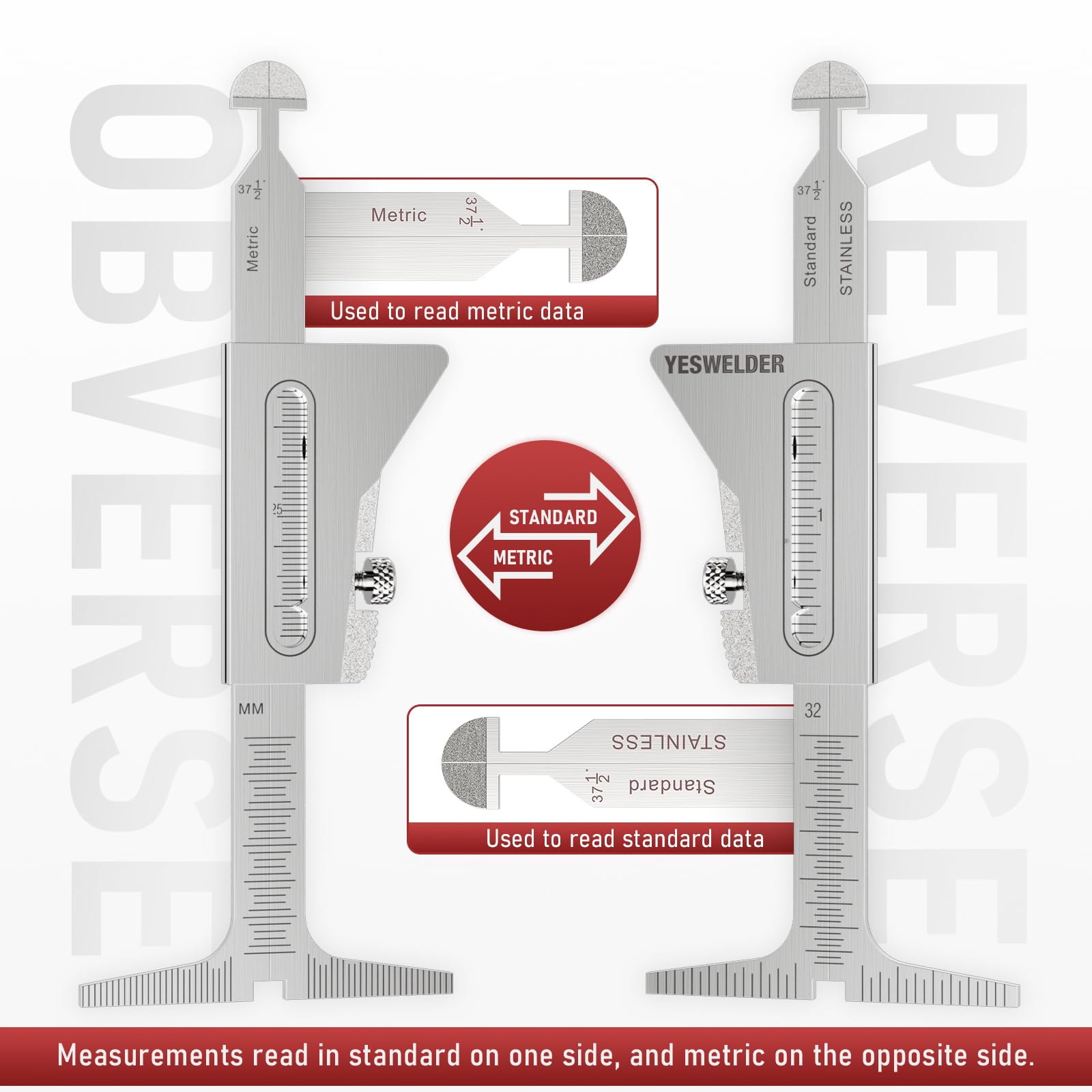 Calibre de Soldadura YESWELDER Acero Inoxidable Ajuste Precision Medición de Tuberías