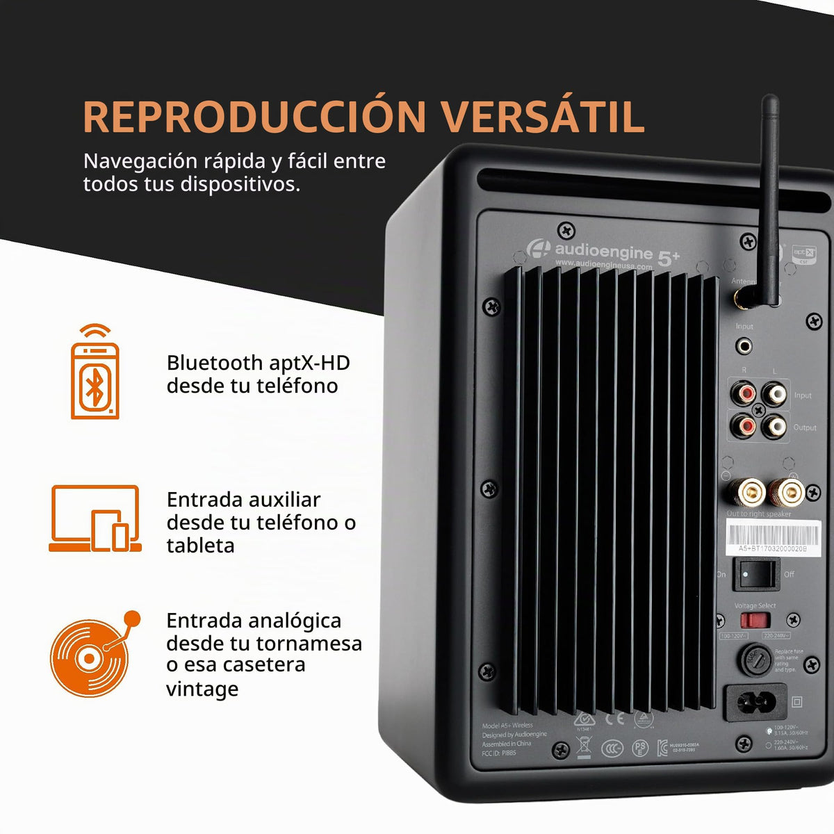 Bocinas Bluetooth Audioengine A5 Negro con aptX-HD para el Hogar y Estudio