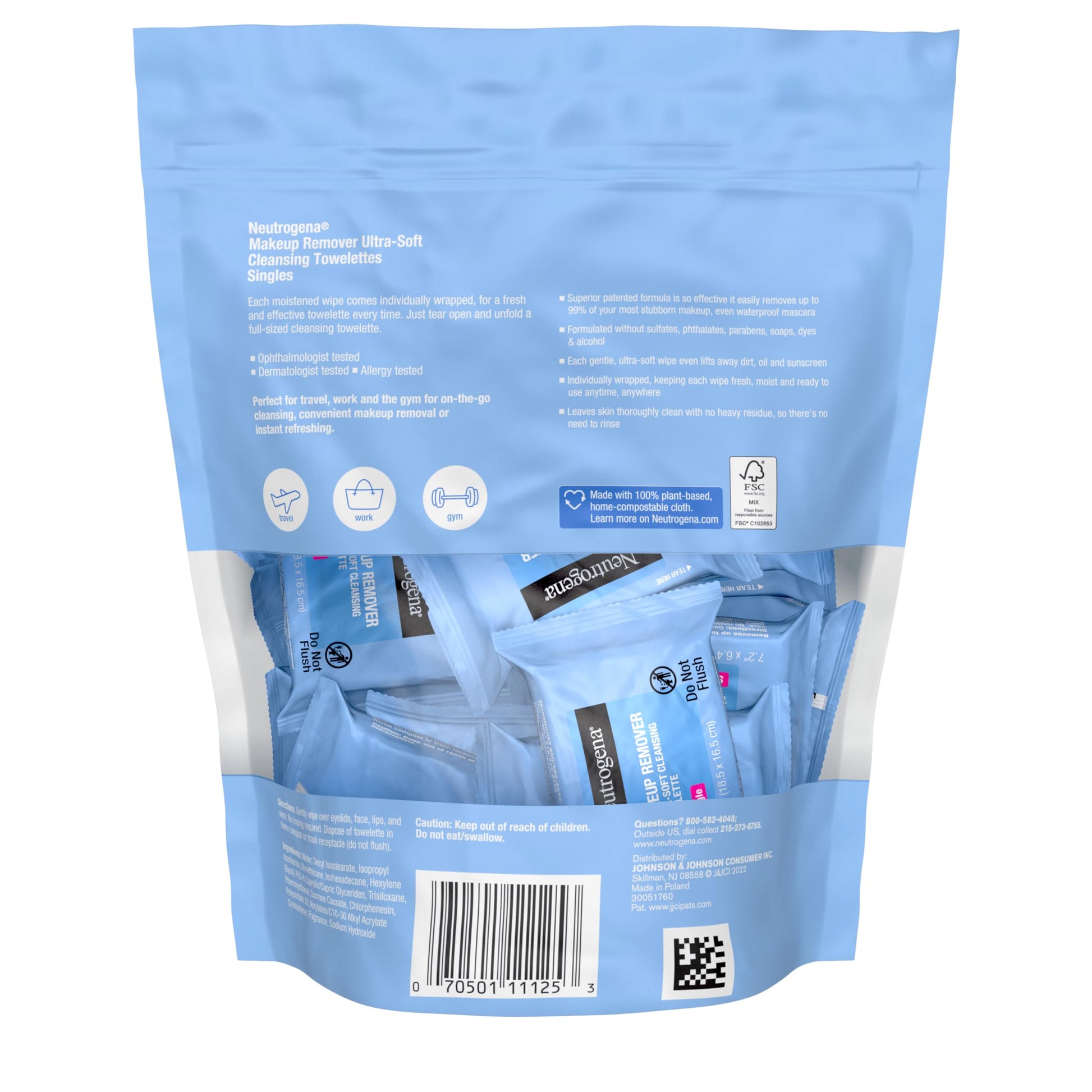 Makeup Remover Cleansing Towelette Singles Individually Wrapped, 20 Pre-moistened Towelettes