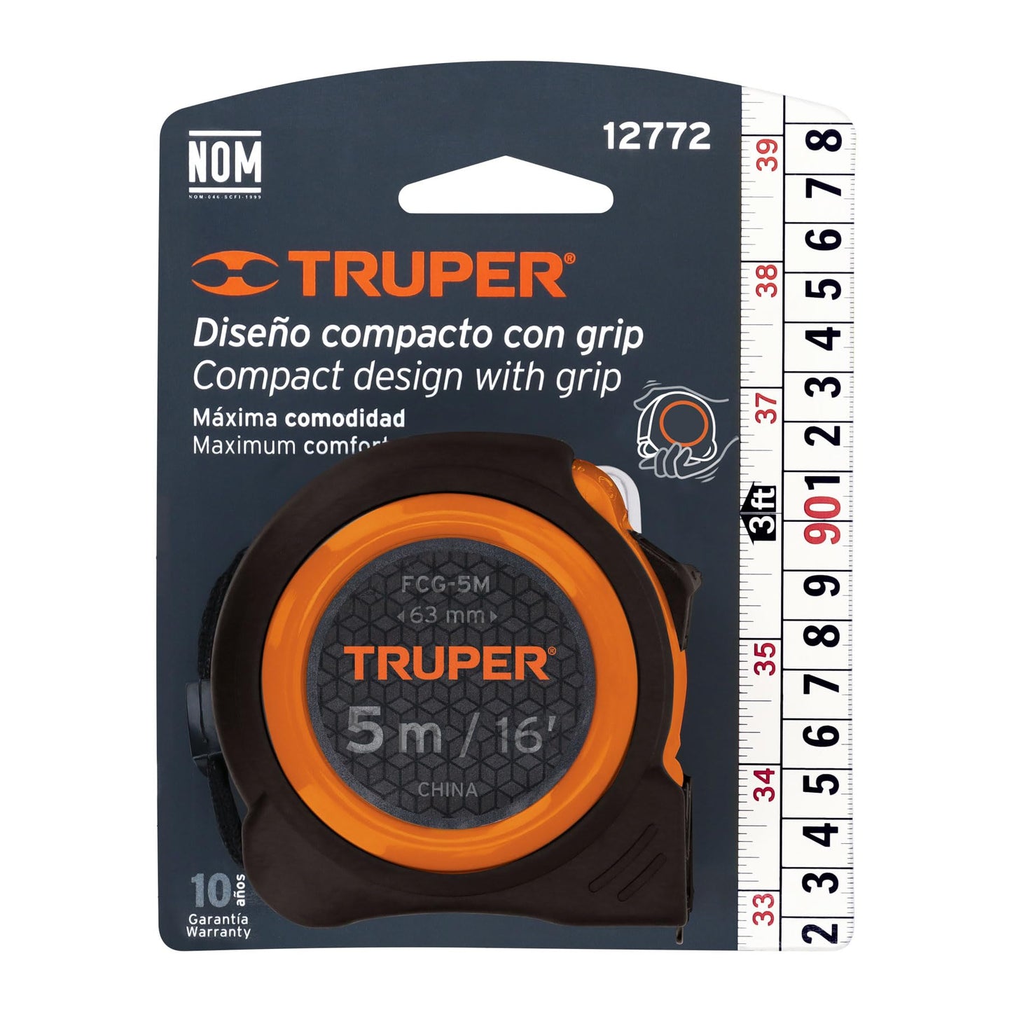 Flexómetro Compacto Truper Naranja Antigolpes Cinta 5 m