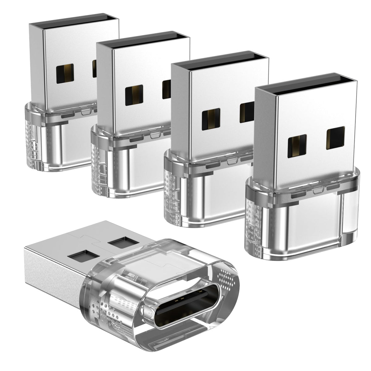Adaptador USB C a USB Transparente Paquete de 5 Compatible con Apple Watch iPhone iPad Coche