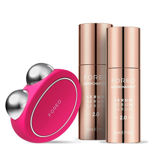 Masajeador Facial Eléctrico FOREO BEAR Fuchsia con Microcorrientes y Sérum SUPERCHARGED 30 ml Antiedad