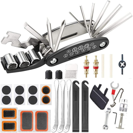 Kit de Herramientas para Bicicleta 41 piezas, 16 en 1 Multiherramienta Bicicleta, Adaptadores y Desarmadores, Diseño Resistente, Portátil y Práctico, Tamaño de Bolsillo, Ideal para Reparaciones