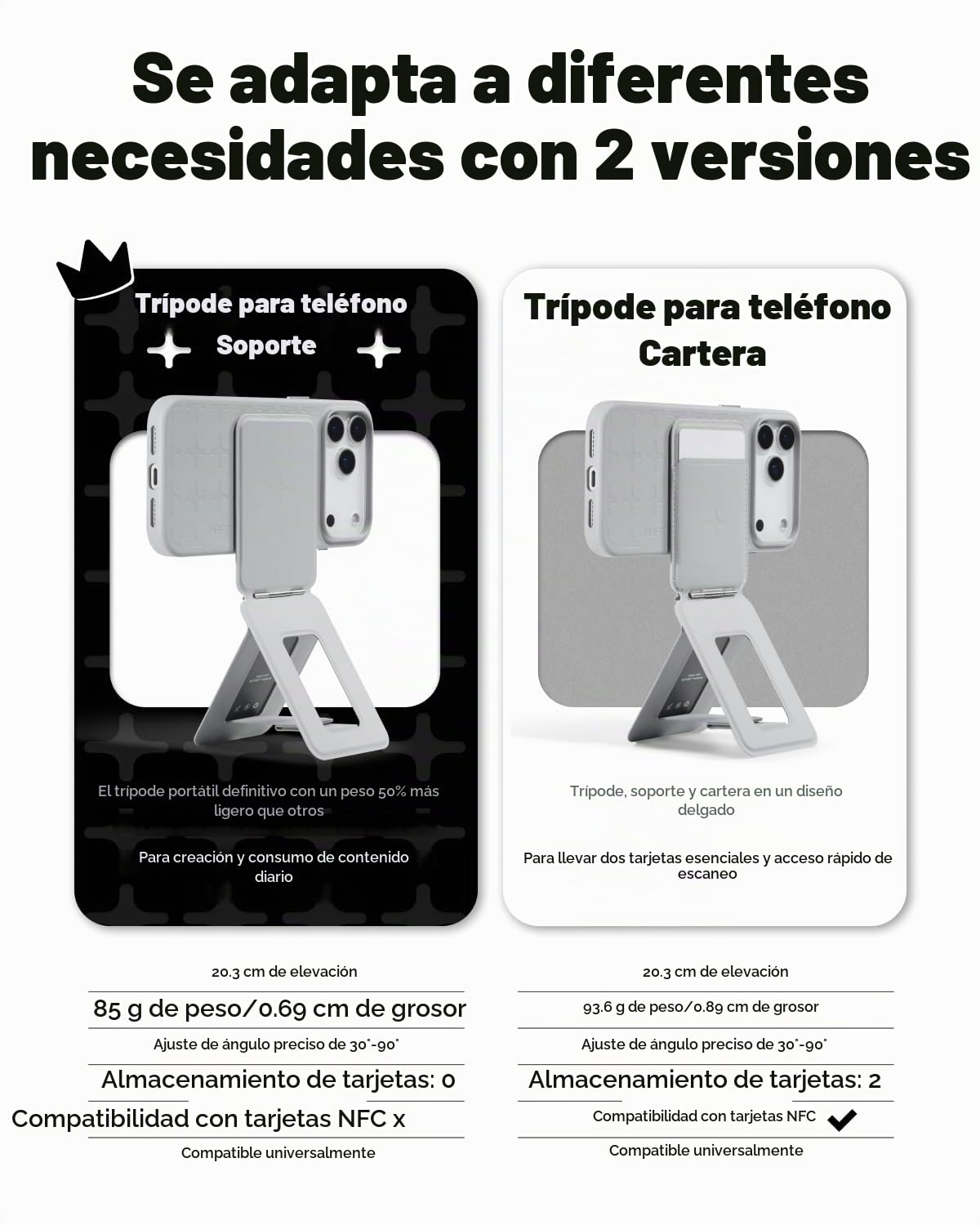 Trípode para Teléfono MOFT Negro Azabache Multiángulo y Portátil para iPhone