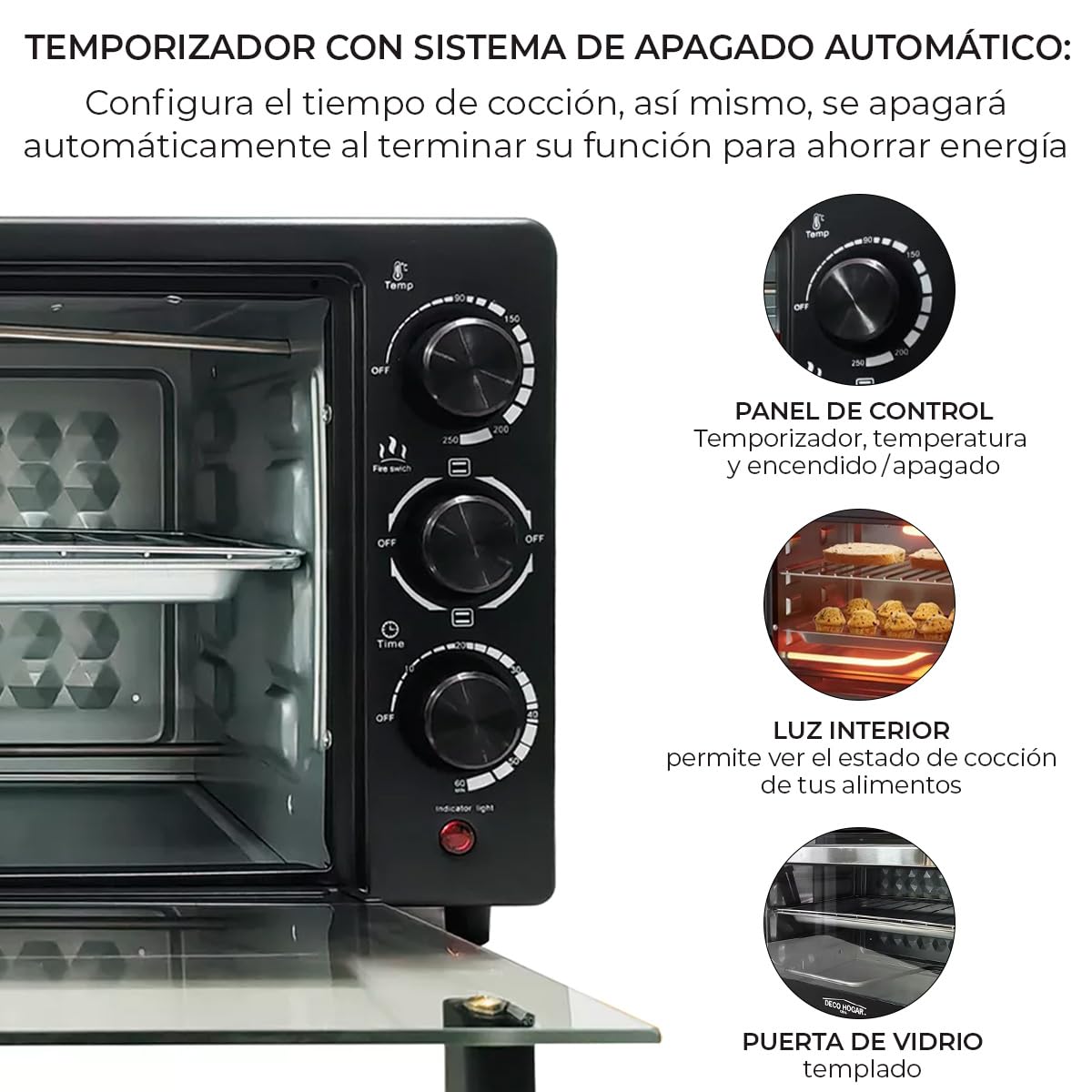 Horno Eléctrico de Convección Tostador De 25L Hornito Te Permiten Asar, Gratinar, Dorar y Tostar; 1034 W Incluye Parrilla Y Bandeja Convección Envolvente Temporizador Con Sistema De Apagado Automático