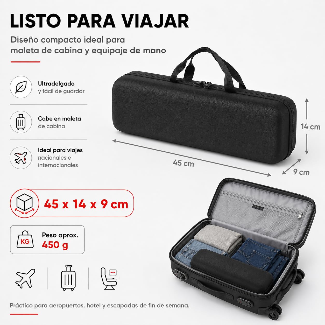TYEGDAVD Estuche de Viaje Rígido para Dyson Airstrait | Ultradelgado 14cm Cumple con Equipaje de Mano, Protección 3 en 1 Anticaídas Impermeable + Bolsa de Malla para Cable de Carga