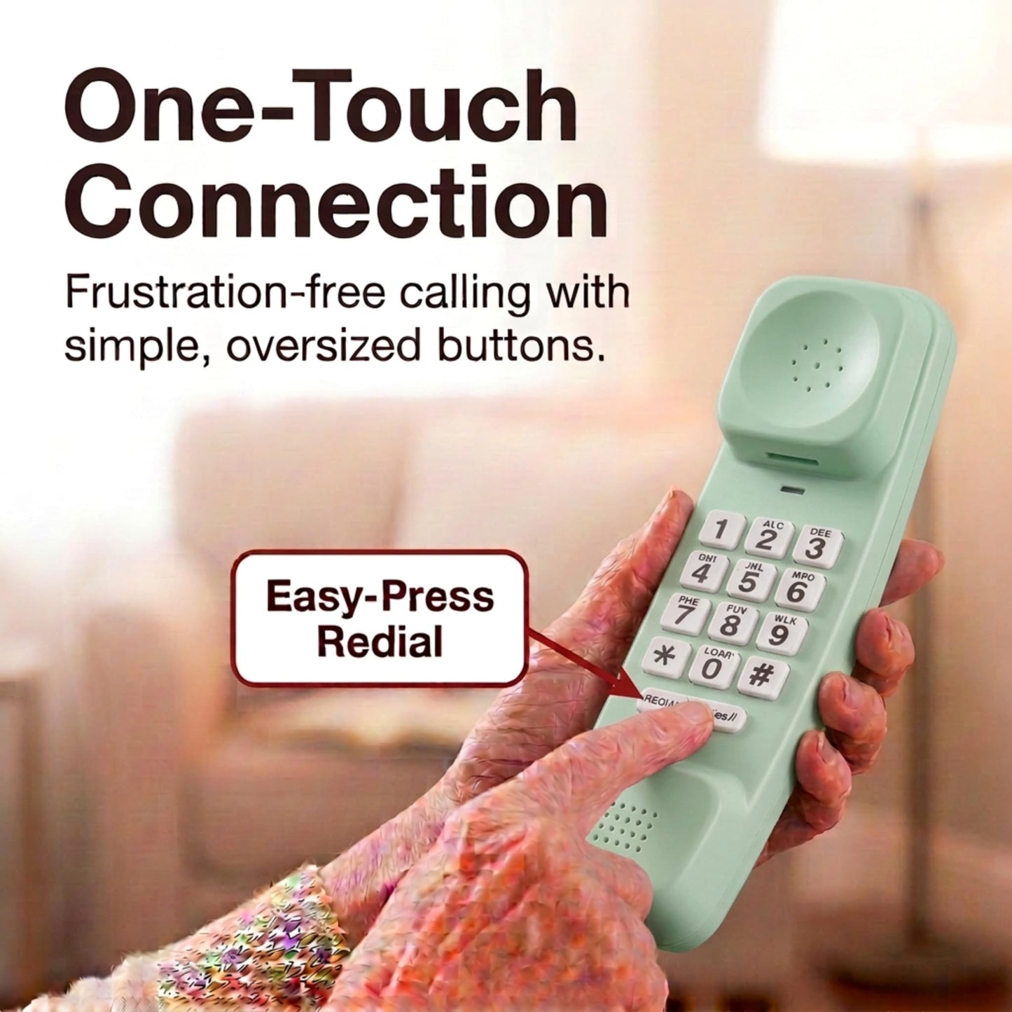 Teléfono Trimline - Da la tierra y verde - Diseño de rosas duradera de teléfono - Una mejorada versión de la princesa en 1965 teléfonos - Un/K/un teléfono Slimline - Réplica de estilo Retro con botones grandes teléfonos para personas mayores - 30 da y gar