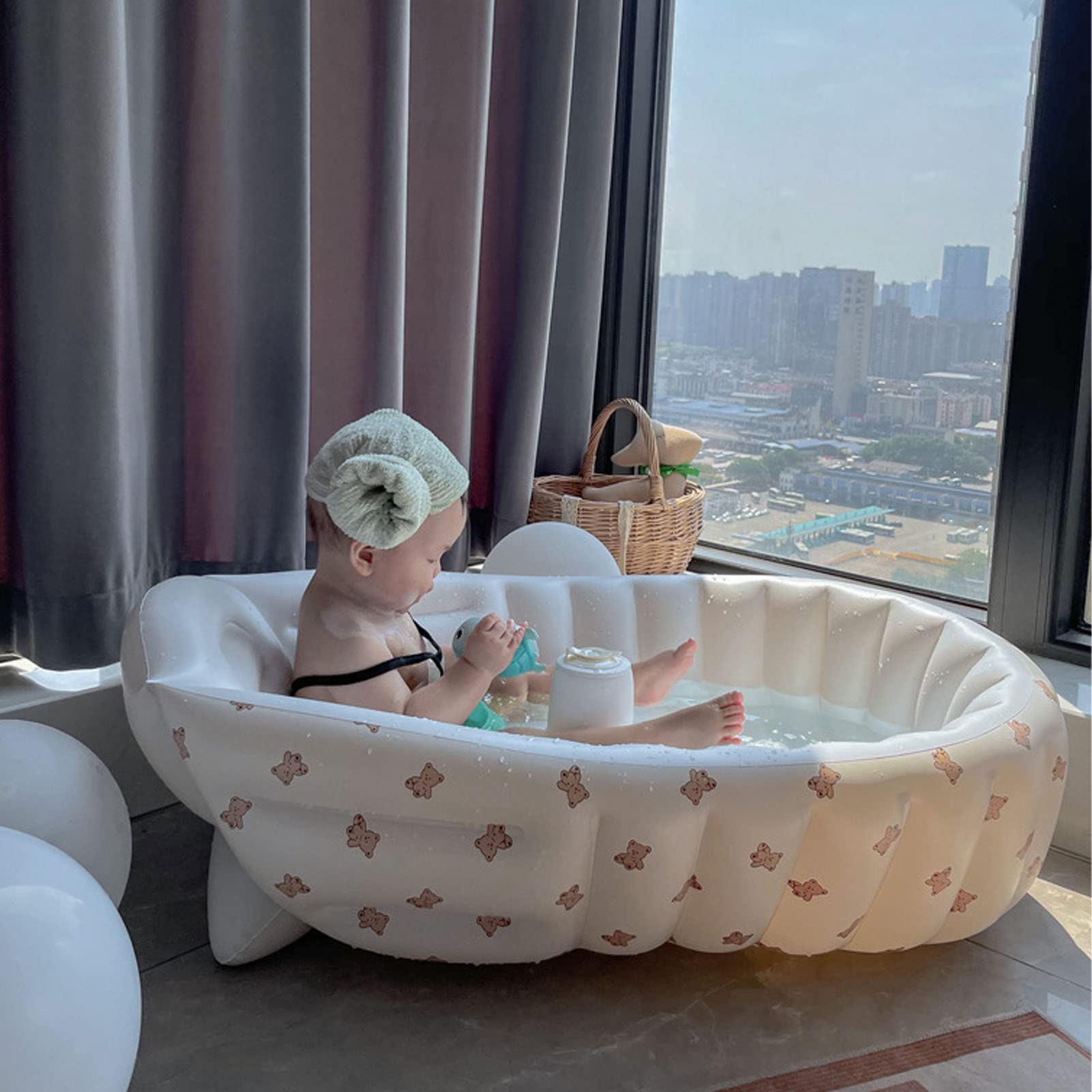 Bañera Inflable para bebé, Asiento de Bañera para bebé Recién Nacido para bebé, Mini Piscina de Viaje Plegable Portátil, Ayudar a los Bebés a la Bañera para Niños Pequeños (Tipo C)