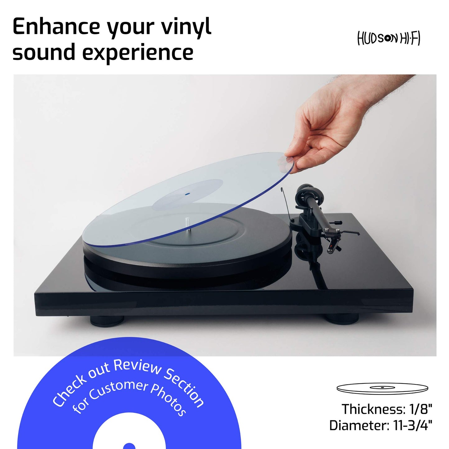 Hudson Hi-Fi Estera giratoria de acrílico - LP Slipmat para tornamesas y Tocadiscos de Vinilo - BlueLit - Azul Encendido