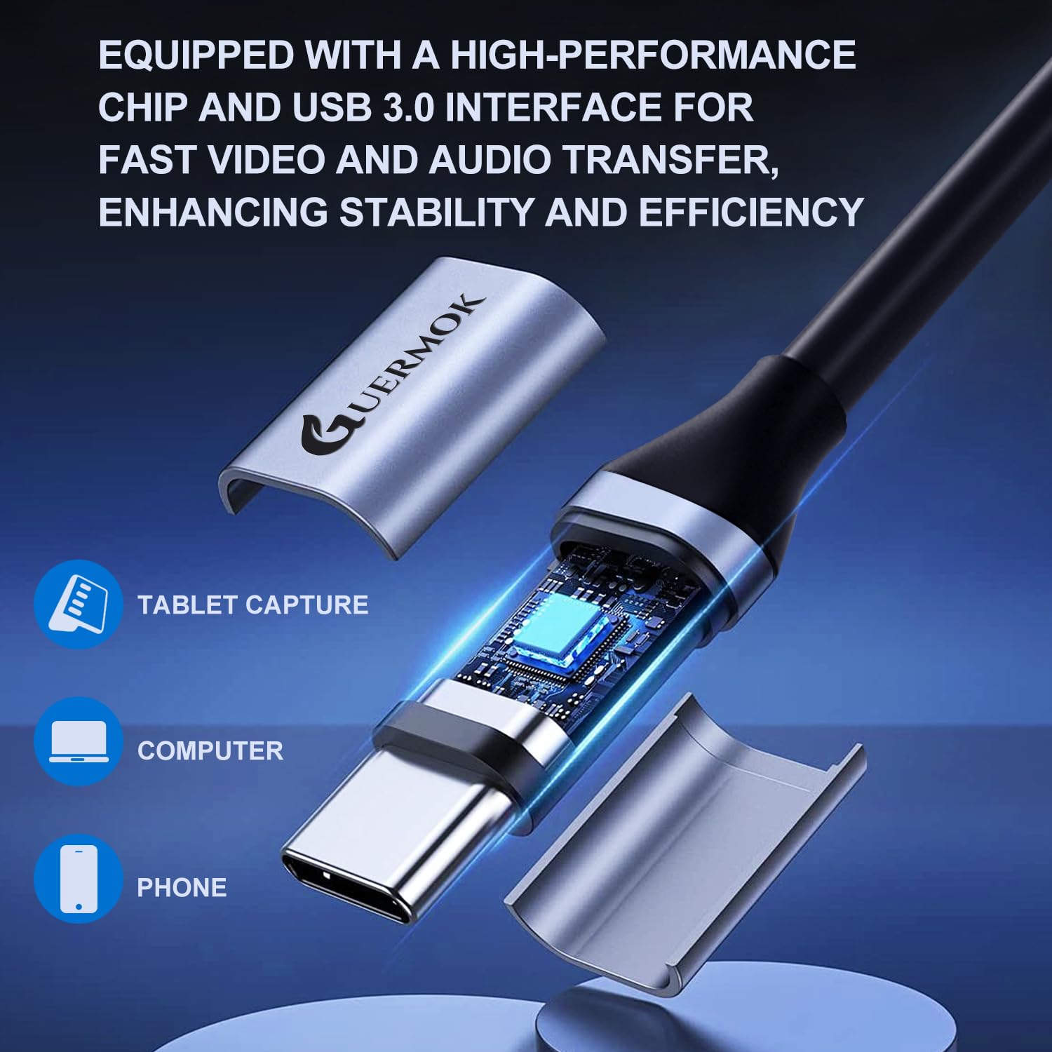 Guermok Tarjeta de Captura de Video USB 3.0 con Carga rápida PD 100W, 1080P@60FPS HDMI a USB-A/C, con Adaptador Tipo C, para Streaming en Oculus/Quest 3 / iPad/MacOS/Switch / PS4 y PS5, Plateado