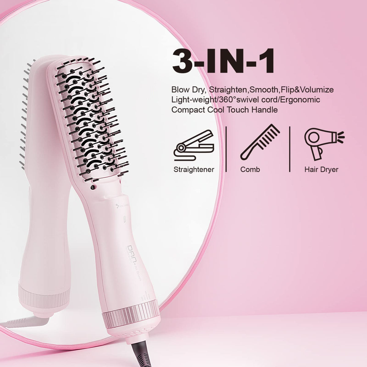 Secador de Pelo DAN Technology Rosa 3 en 1 para Cabello Dañado