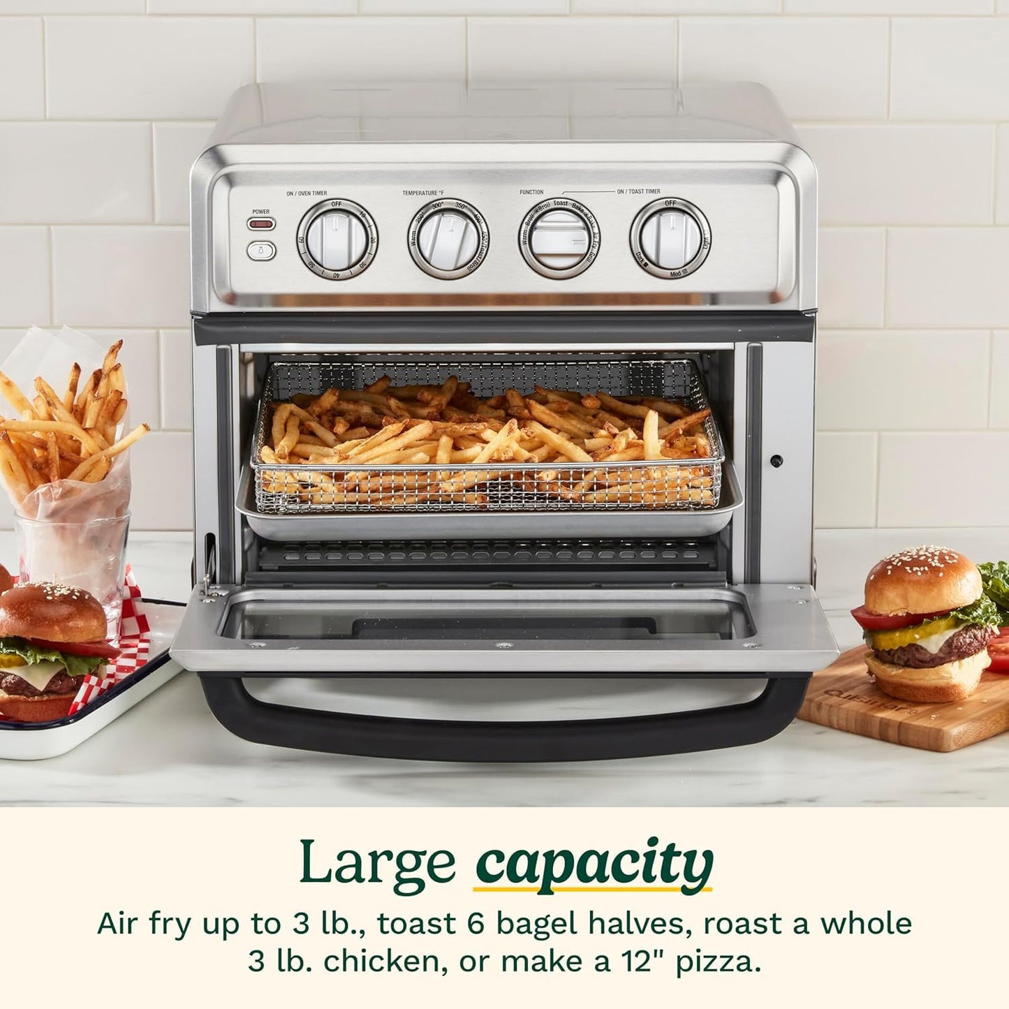 Cuisinart Freidora de aire + horno tostador de convección, horno 8-1 con opciones de horneado, parrilla, acero inoxidable, TOA-70