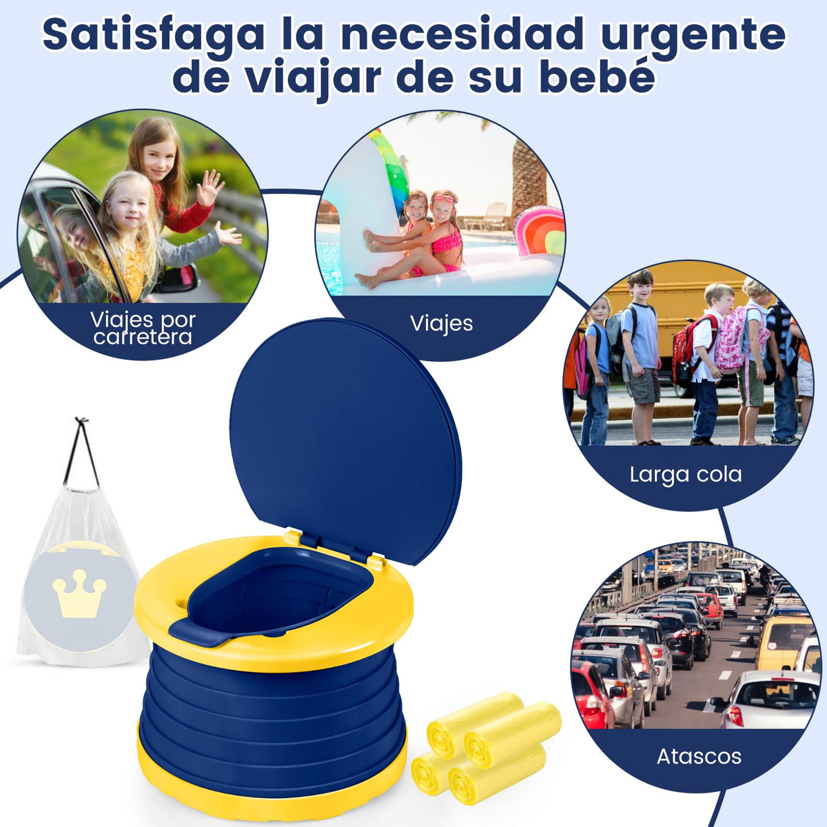 Orinal de Viaje Portátil para Niños, Asiento Entrenador Baño para Niños, Orinal Plegable para Niñas con 60 Bolsa deAlmacenamiento, Portátil Orinal de Emergencia para Viajes, Camping, InterioryExterior