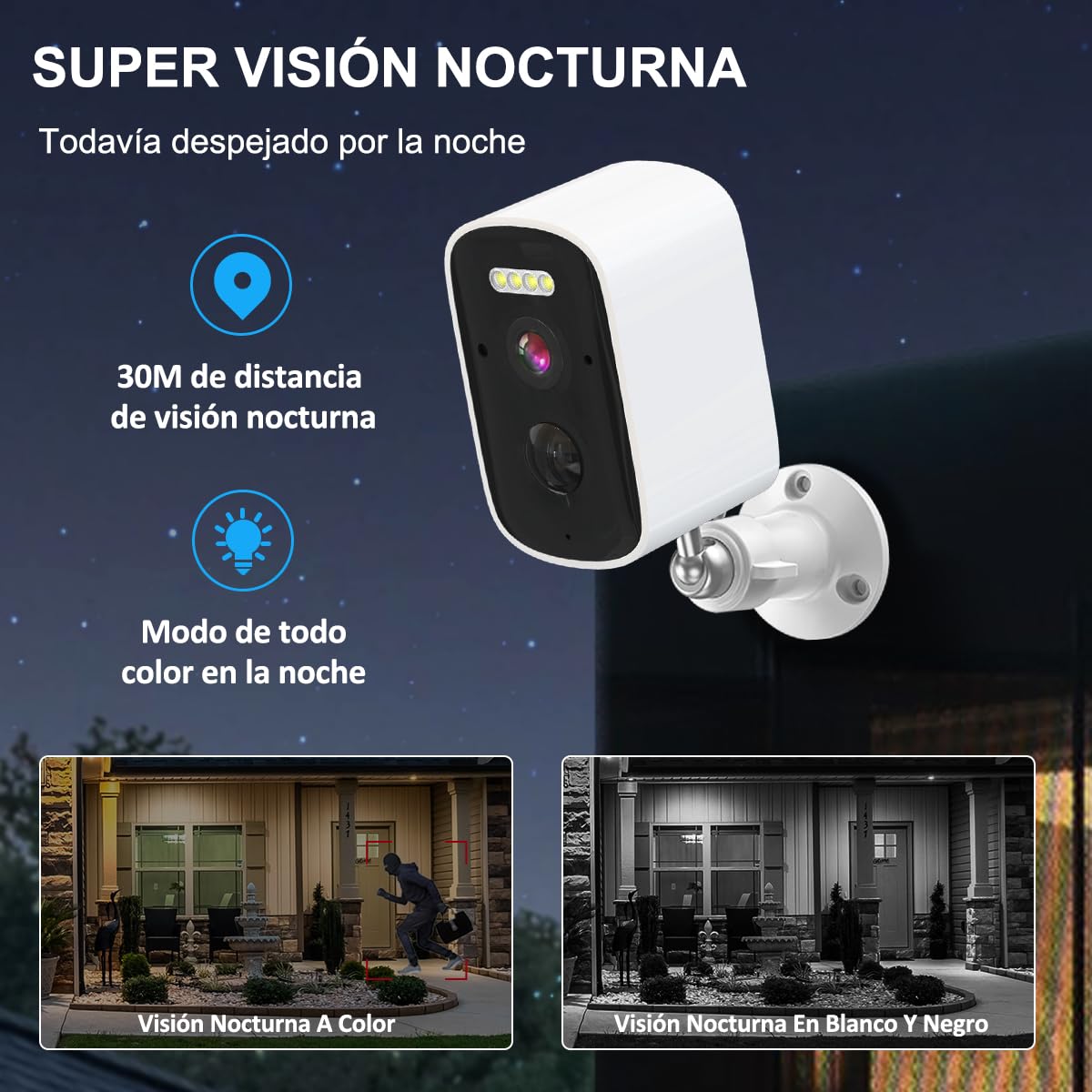 Cámara de Seguridad EASYTAO D21 Alexa 2.5K Recargable Impermeable Visión Nocturna Exteriores