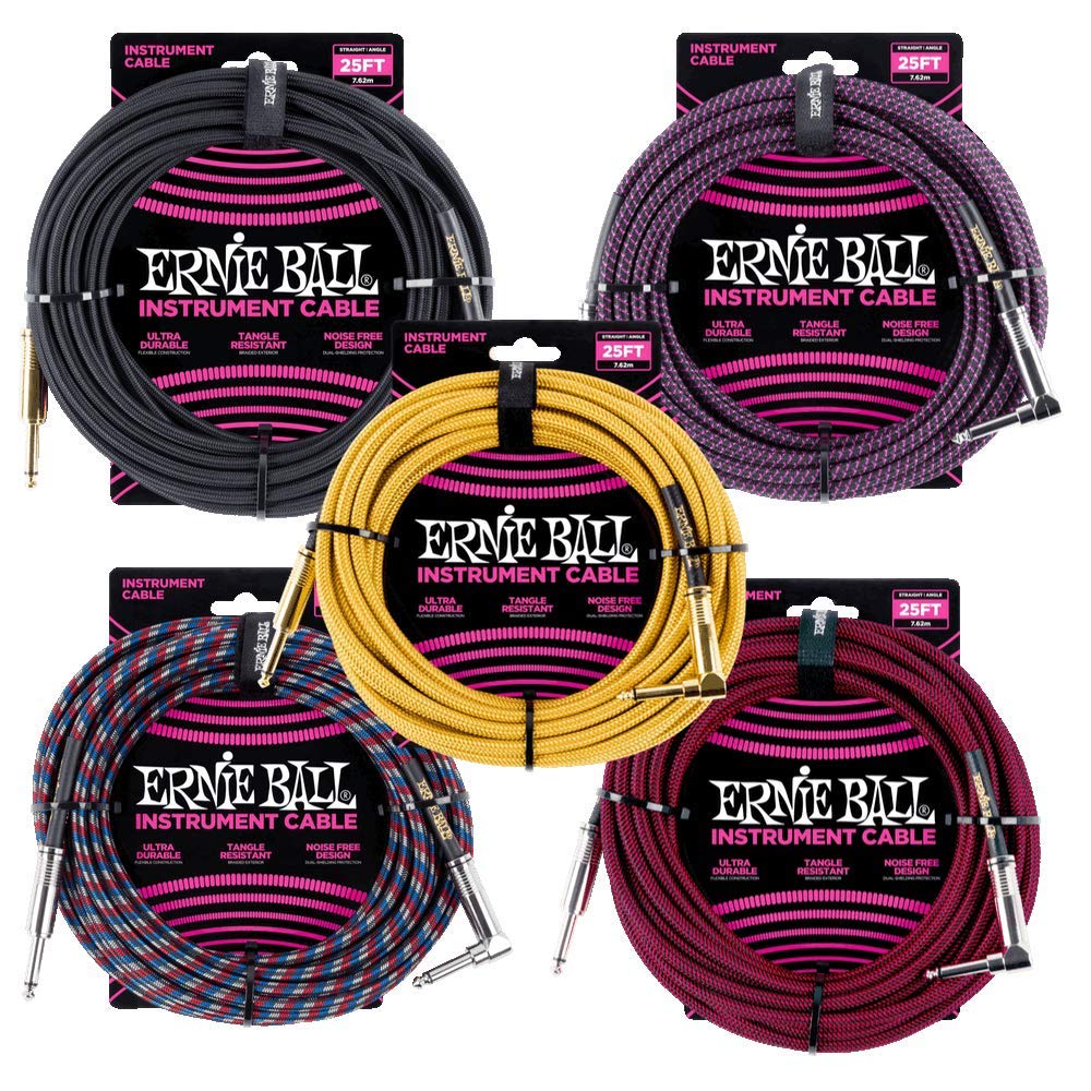 Cable Trenzado para Instrumentos Ernie Ball negro rojo 7,6 m Recto Acodado