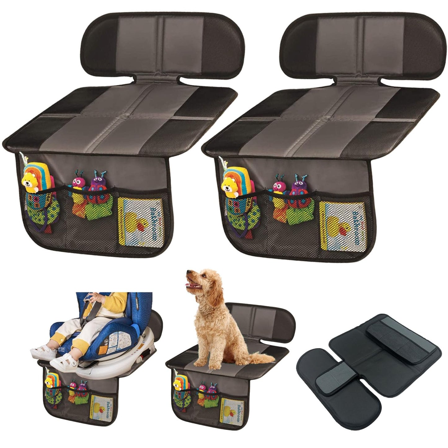 2 Protector para Asiento de Coche Universal, para Seguridad Antipatinaje con acolchado más grueso, para Bebé Protección del Cojín, Resistente al Agua y a la Suciedad, 3 Bolsillos de Almacenamiento (2)