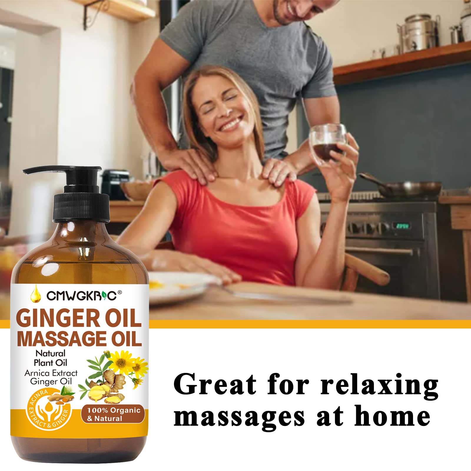 CMWGKBC Aceite de Masaje de Jengibre 2 Piezas – Con Arnica y Uva, 100% Natural, 250 ml c/u