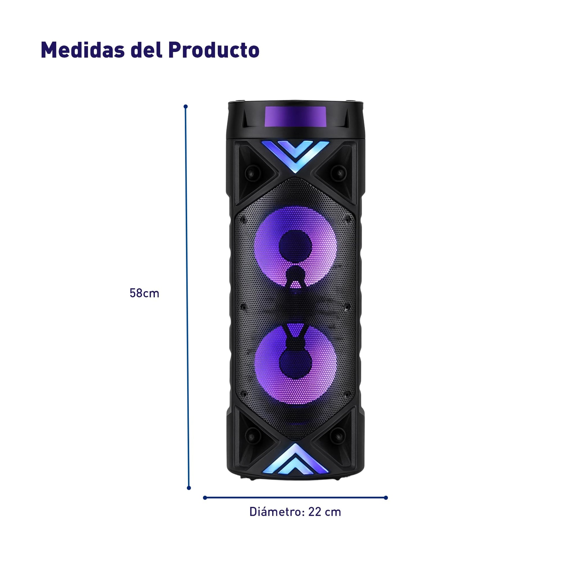 Bluelander Bocina Bluetooth Portátil 25W, Power Bass Dual 6.5, Altavoz con Micrófono, Karaoke, Luces LED, Radio FM, USB, AUX y TWS