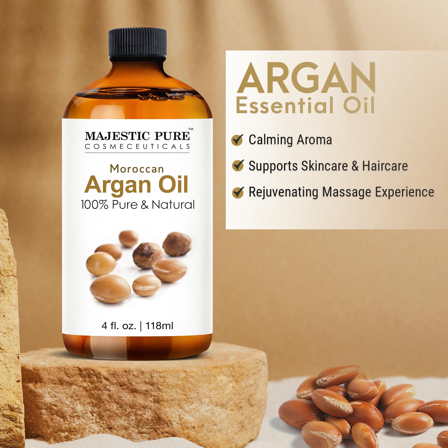 MAJESTIC PURE Garselay Moroccan Argan Oil for Hair and Face From Majestic Pure, 100% Natural, Organic, Cold Pressed & Triple Extra Virgin Grade 1 Argan Oil - 4 Oz by Majestic Pure