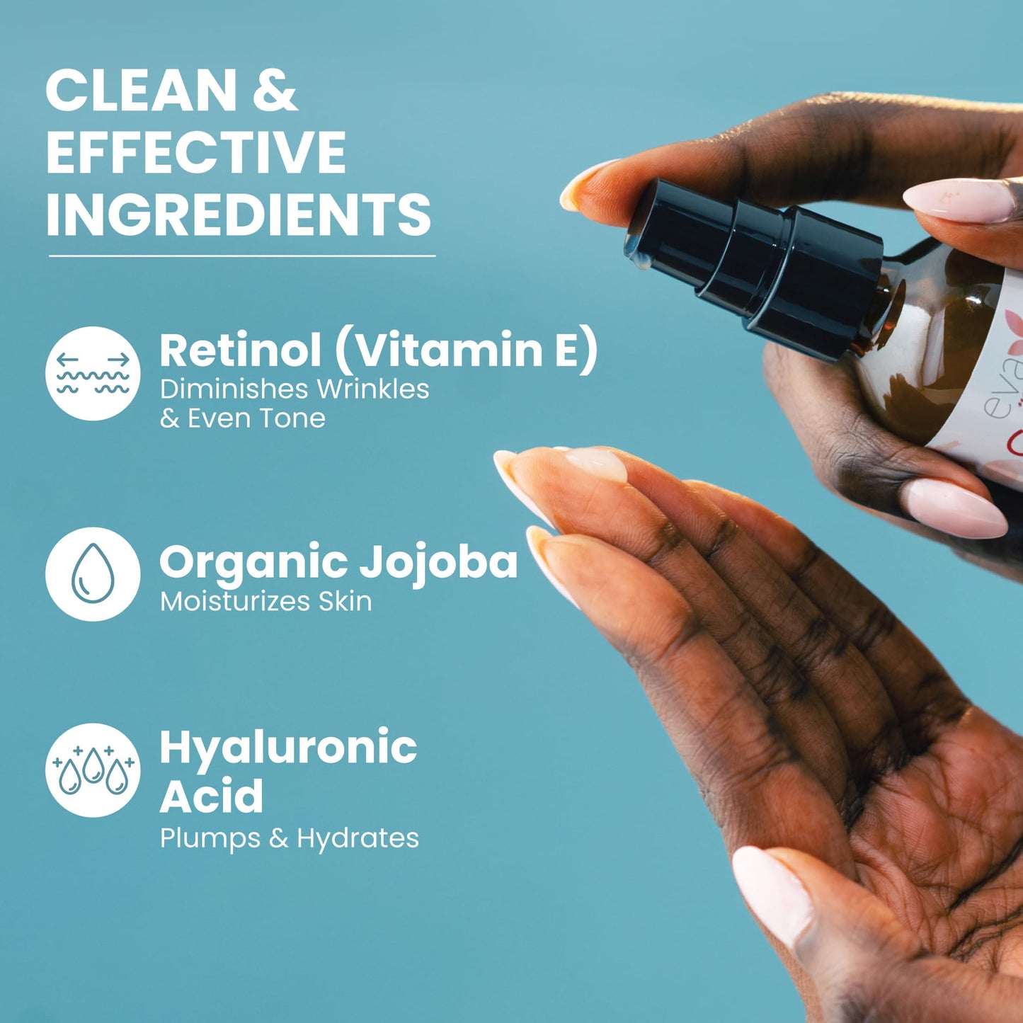 Eva Naturals Retinol 2.5%, Vitamin E with Hyaluronic Acid Anti Wrinkle Skin Firming Serum, 2 oz.
