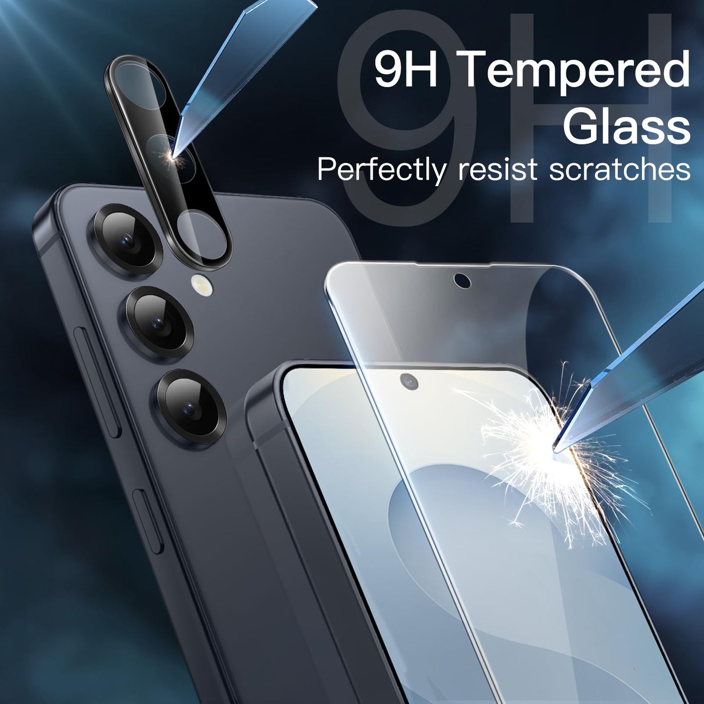 JETech 5 en 1 Funda para Samsung Galaxy S25+ / S25 Plus 5G con 2 Protector Pantalla Mica Cristal Vidrio Templado y 2 Protector Lente Cámara, Carcasa Anti-Amarillo Antigolpes (Negro)