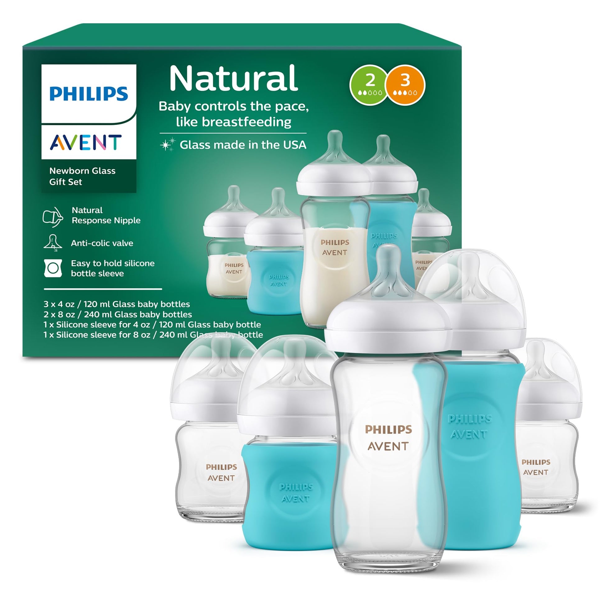 Botella de Cristal Natural Philips AVENT con Pezón de Respuesta Natural para Bebé