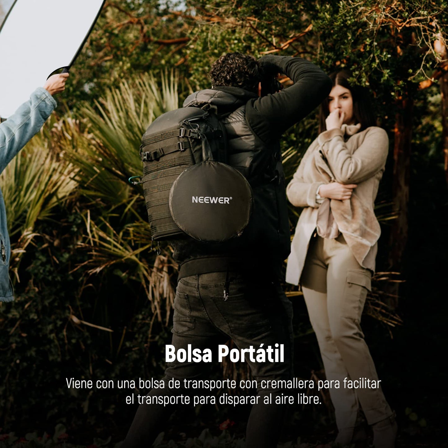 NEEWER Reflector de Luz de 22"/56cm con Empuñadura Rosca 3/8", Difusor de Luz de Disco Plegable 5 en 1 Translúcido/Plateado/Dorado/Blanco/Negro para Iluminación Fotográfica, para Exteriores, RF-110II