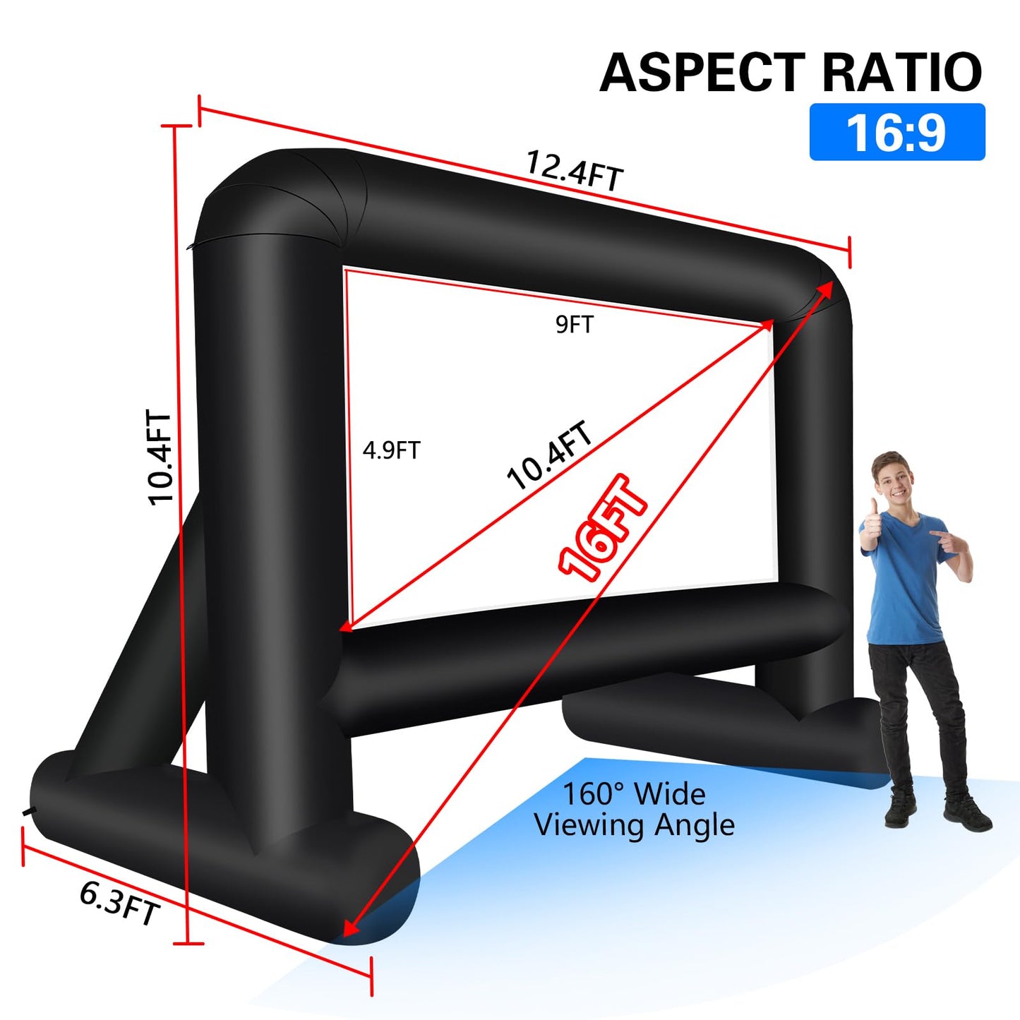 GZKYYLEGS Pantalla de película Inflable de 16 pies al Aire Libre, Pantalla de proyección con soplador de Aire, Amarre y Bolsa de Almacenamiento – Mega Pantalla para Noche de Cine en el Patio