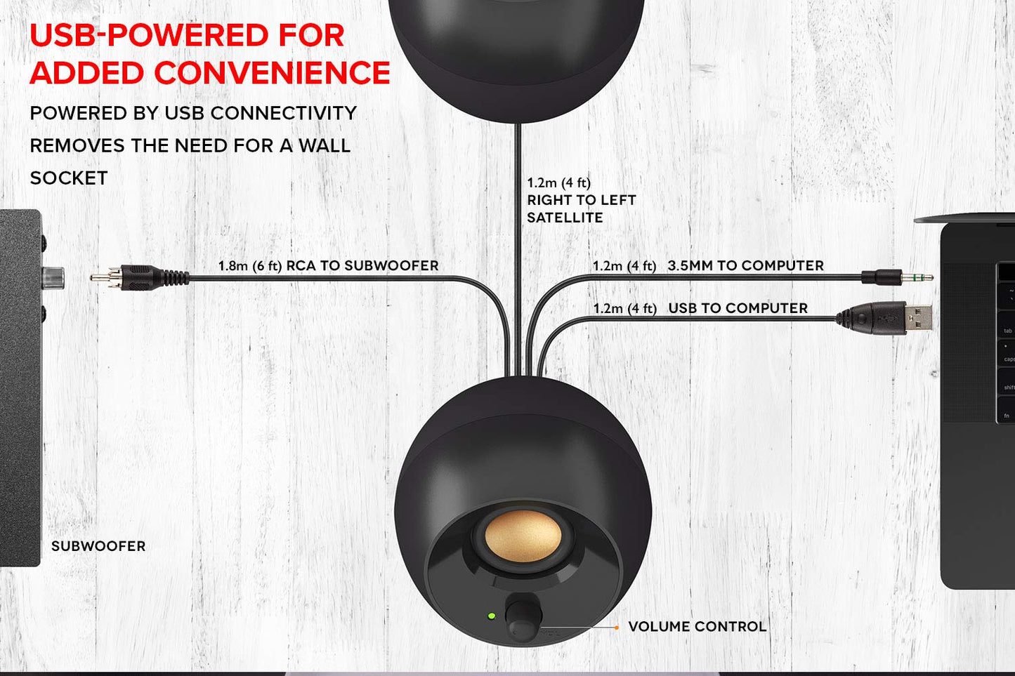 Creative Pebble Plus 2.1 Altavoces de computadora alimentados por USB con potente subwoofer de encendido y controladores de campo lejano, hasta 8 W RMS de potencia total para computadoras y portátiles (negro)