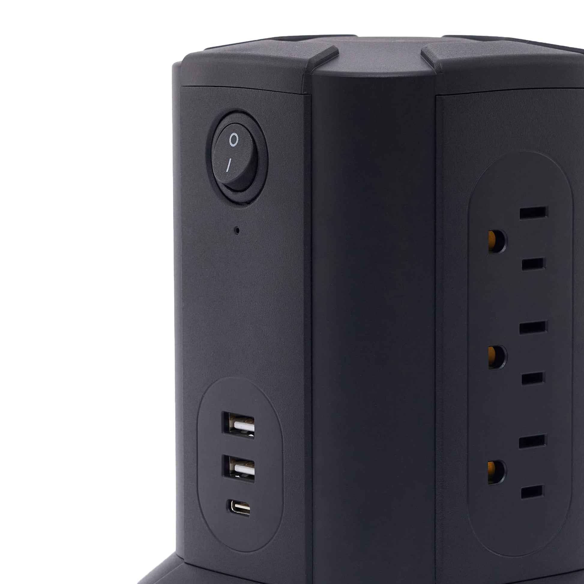 Amazon Basics Power Strip Tower Surge Protector 1080J, 9 Outlet, USB-C, 2 USB-A Port, 15A, 6ft Cord