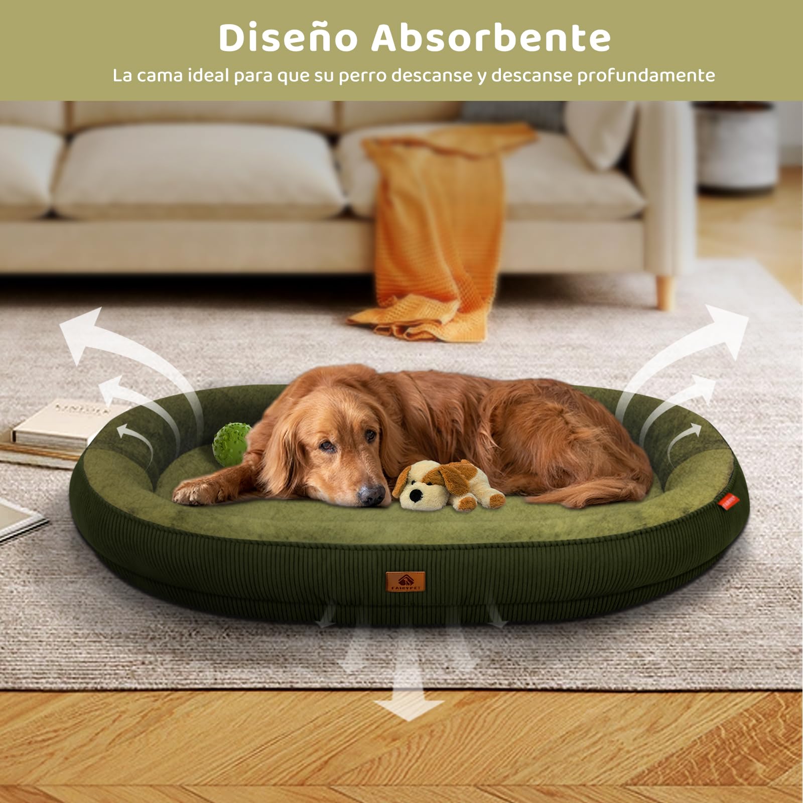 Cama Ortopedica para Perros, Cama para Perro Mediano y Pequeño, Cama para Perro Lavable con Cierre, Cama Antiestrés y Impermeable para Perros, Camita Con Almohada para Mascotas (Verde) (92*75*12.5cm)