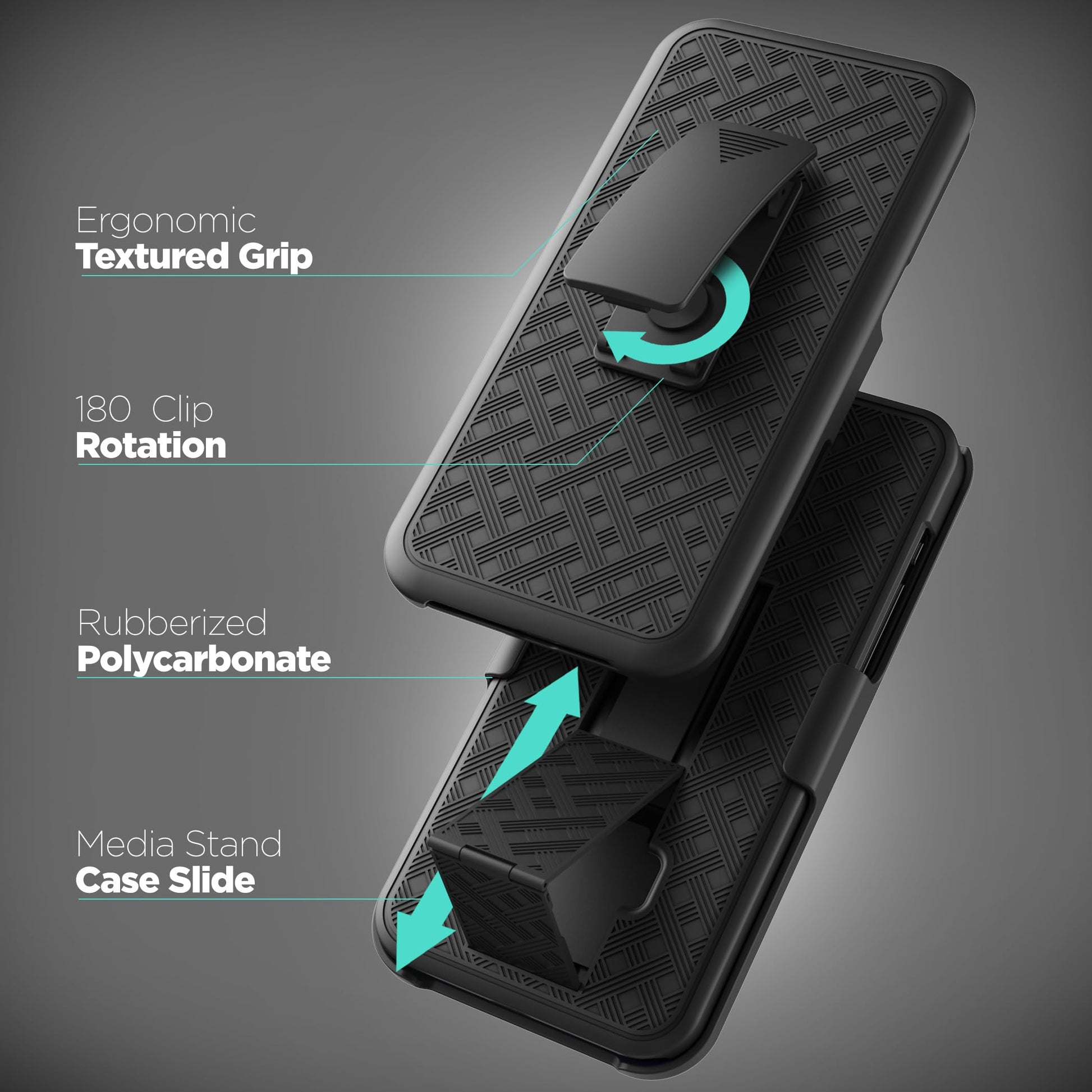 Galvanox Funda diseñada para iPhone 15 Pro Max con clip para cinturón (2023) Ultra Durable PC cubierta dura Combo Shell (negro)