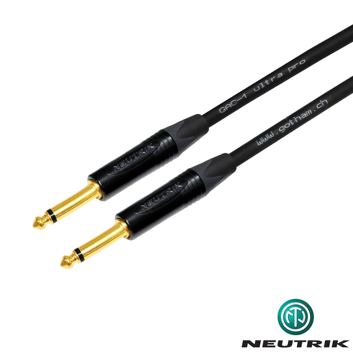 Cable Gotham GAC-1 Ultra Pro de 10 pies, de tapa baja de alta calidad (21 pf/F) para instrumento de bajo - con conectores de Neutrik dorado recto a recto de 1/4 pulgadas (6,35 mm) TS - Hecho a medida por WORLDS BEST CABLES