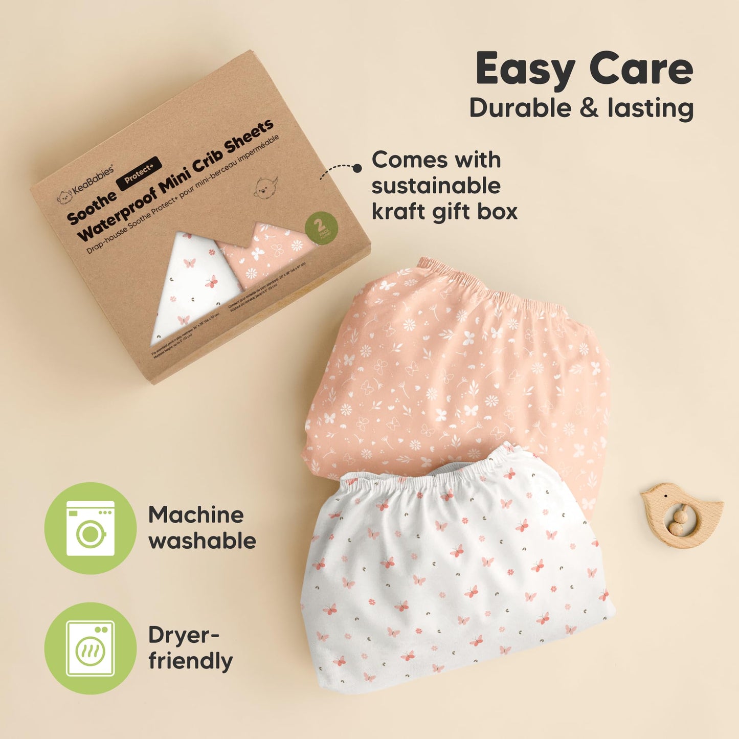 Sábanas ajustables KeaBabies Pack and Play, impermeables - 97x66 Sábanas de mini cuna de algodón orgánico ajustadas para colchón Graco Pack N Play, cubierta de colchón de cuna de bebé Playard, neutra