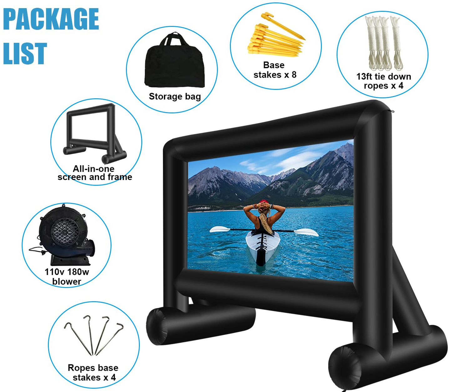 AZXRHWYGS Proyector Inflable de 16 pies para Exteriores, Pantalla de proyección Delantera/Trasera para Patio Trasero, película Nocturna, Fiesta al Aire Libre
