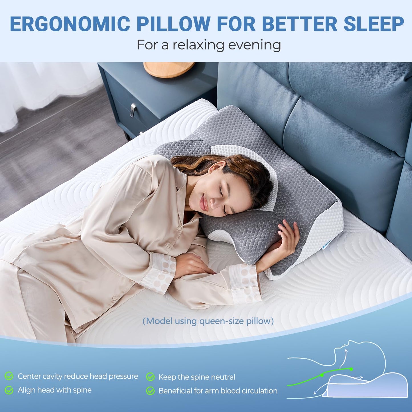 Almohada Cervical Elviros Viscoelástica Contorno Ortopédica Ergonómica