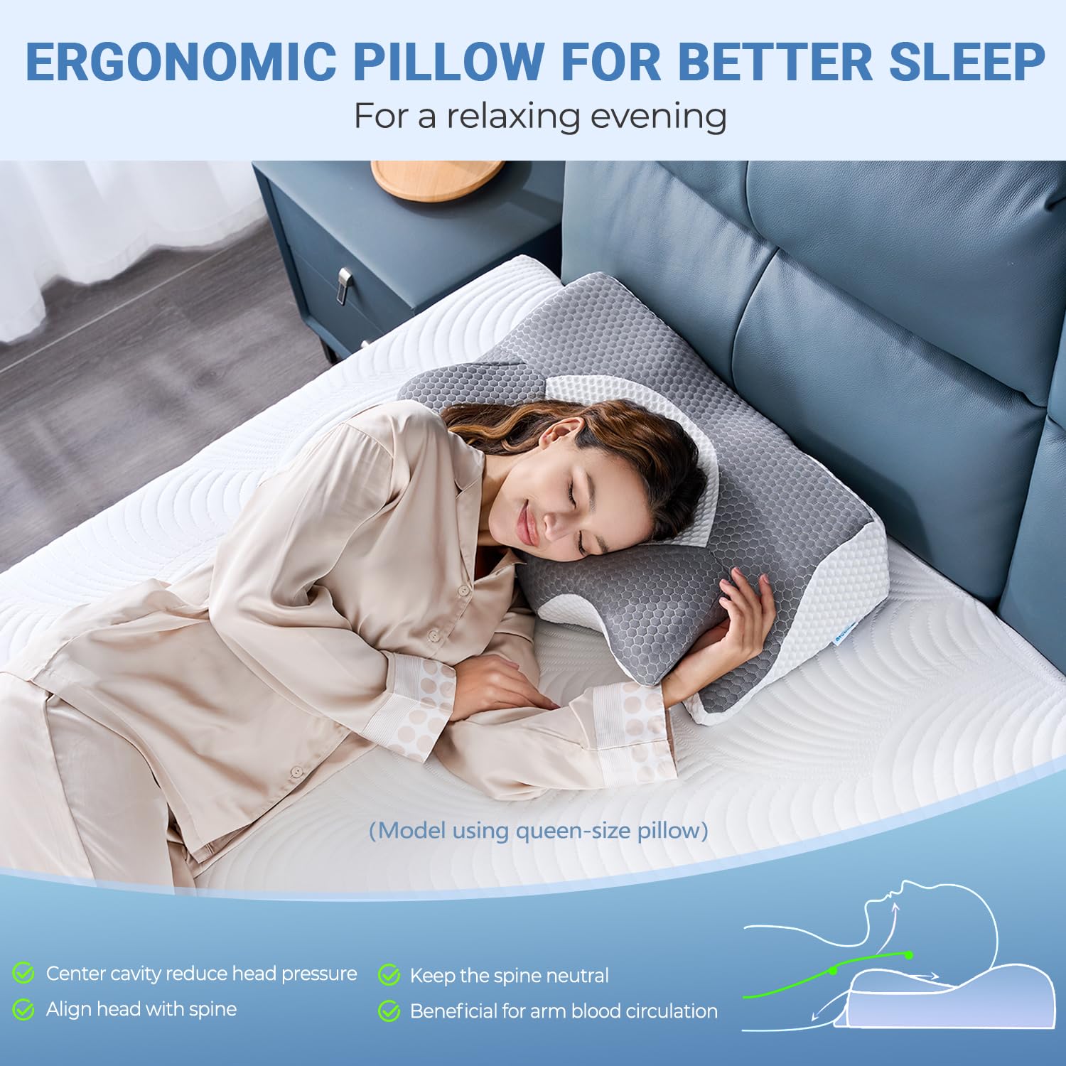Almohada Cervical Elviros Viscoelástica Contorno Ortopédica Ergonómica