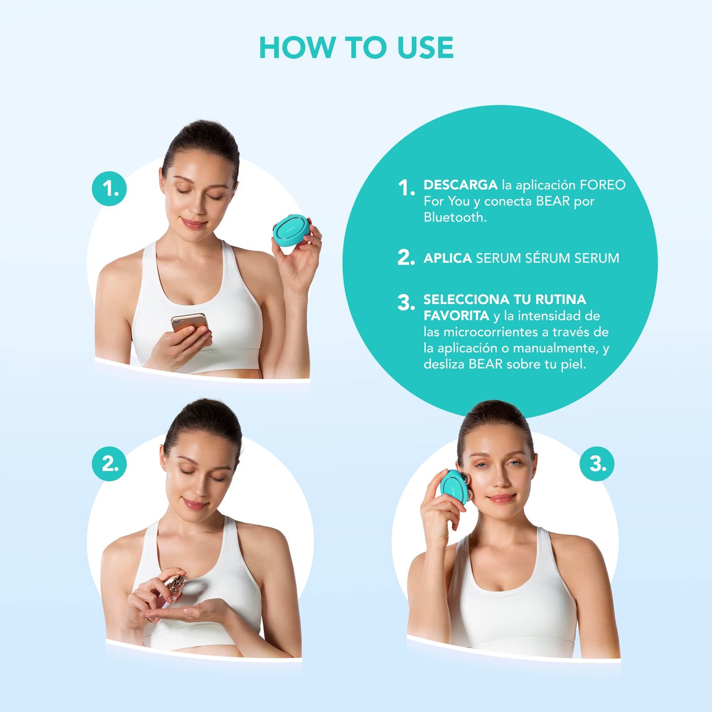 FOREO BEAR - Masajeador facial electrico de microcorrientes - Radiofrecuencia facial - Antiarrugas - Belleza y cuidado - Mint