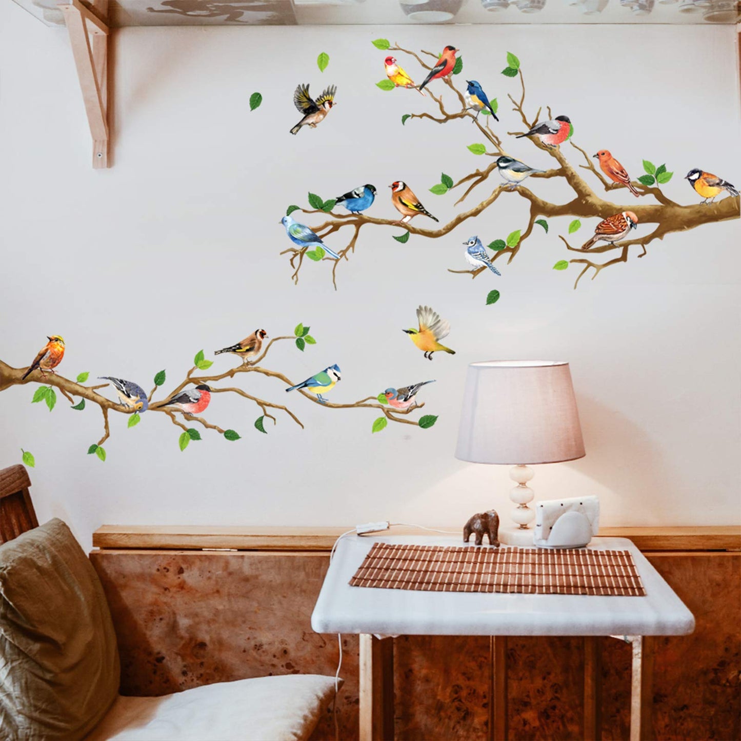 DILIBRA - calcomanía decorativo para pared con diseño de colibrí en la rama del árbol, hoja verde y pájaro volador, vinilo decorativo para pared autoadhesivo, para jardín, sala de estar, recámara,