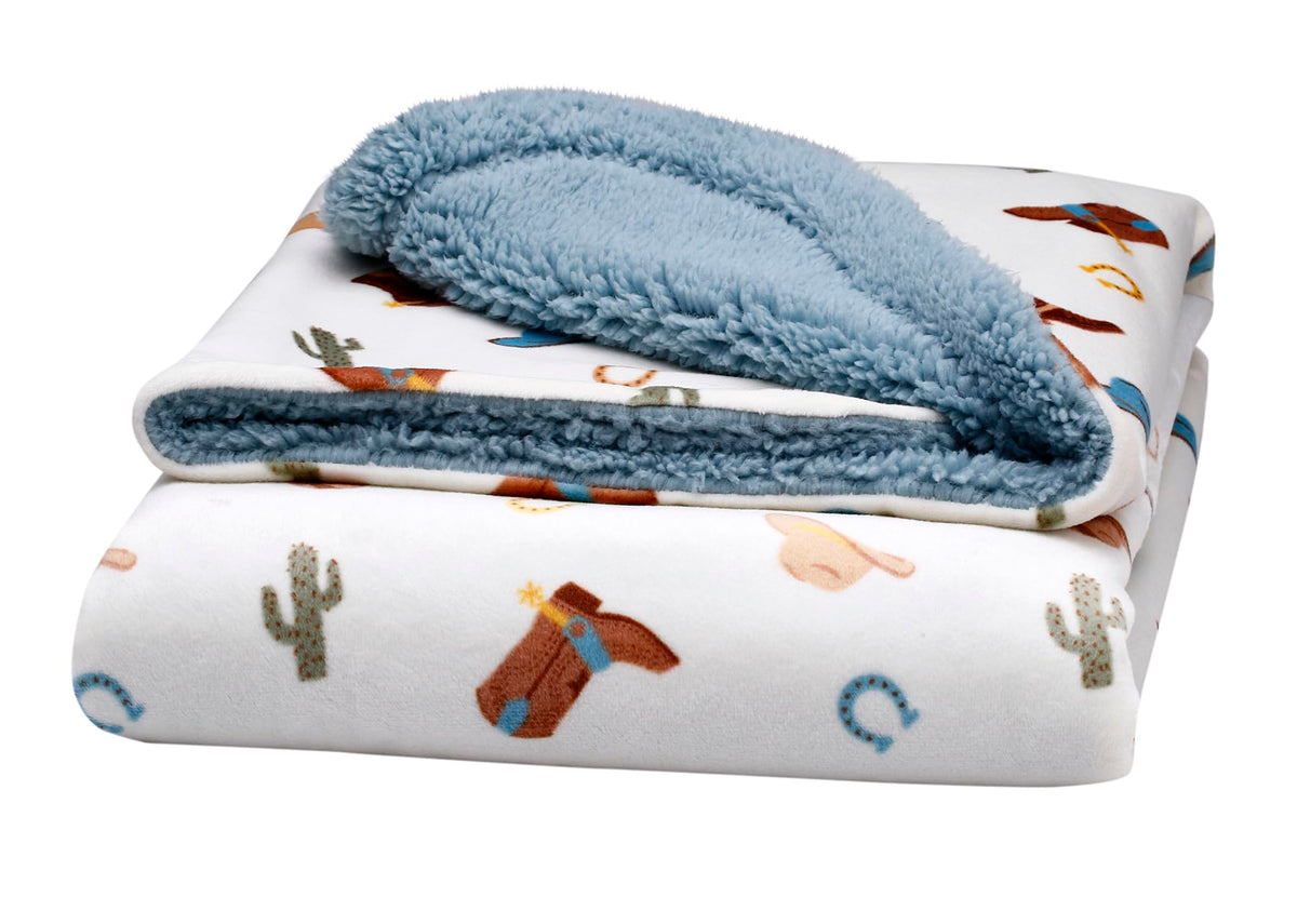 Manta sedosa de 2 capas para bebé, reversible, estampado de rancho occidental (gris y crema, 30 pulgadas x 40 pulgadas)