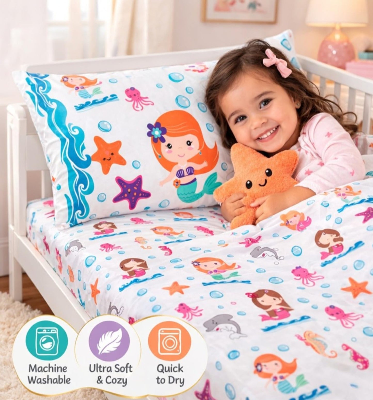 EVERYDAY KIDS Juego de sábanas y fundas de almohada para niños pequeños, juego de sábanas de microfibra suave y transpirable