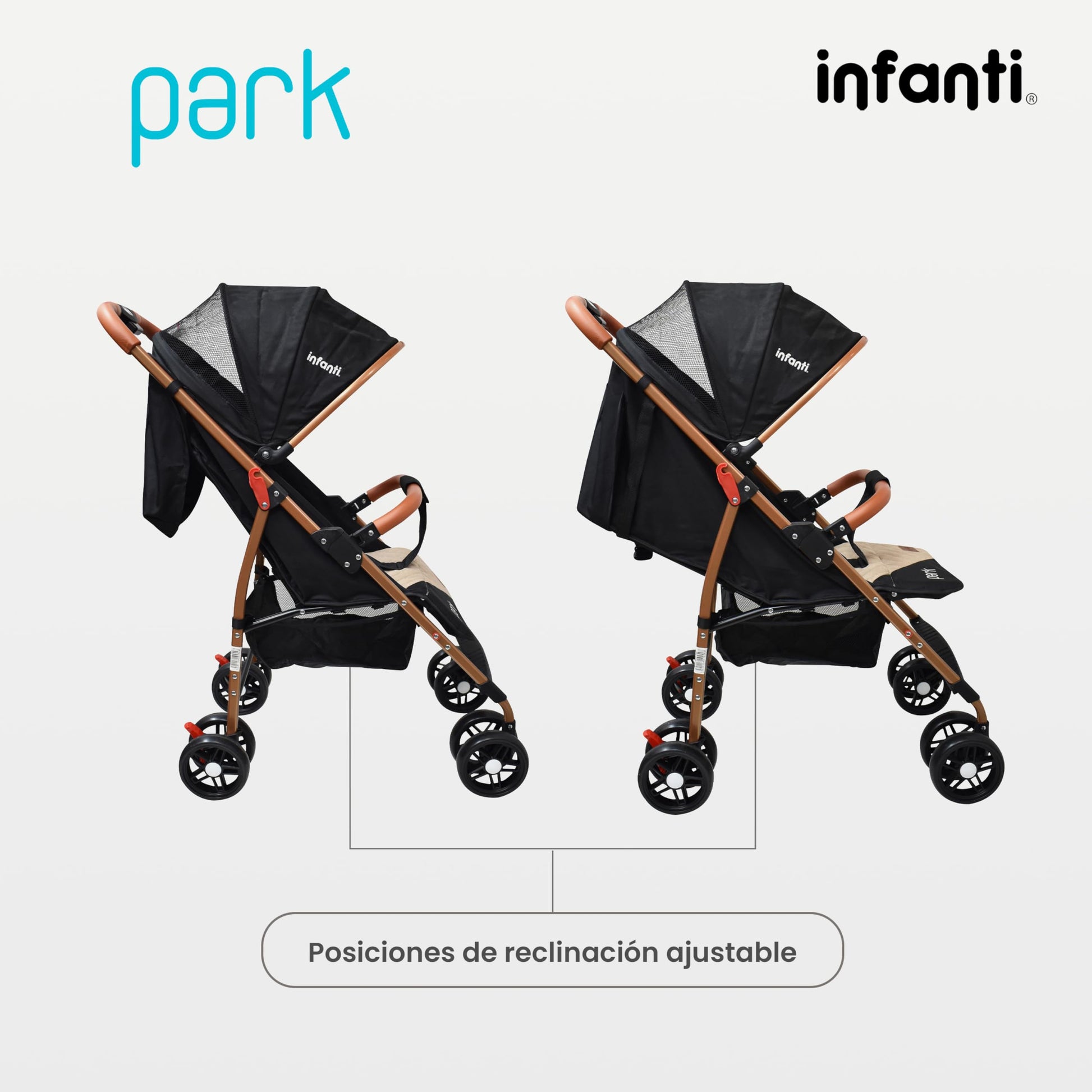 INFANTI | Carriola para Bebe PARK | Carreola con Portabebé - Carriola de Viaje - Carrito para Bebe | Cosas para Bebes 6 Meses hasta 15 kg - Compacta y Plegable | con Barra de Seguridad Desmontable (Negro y Beige)